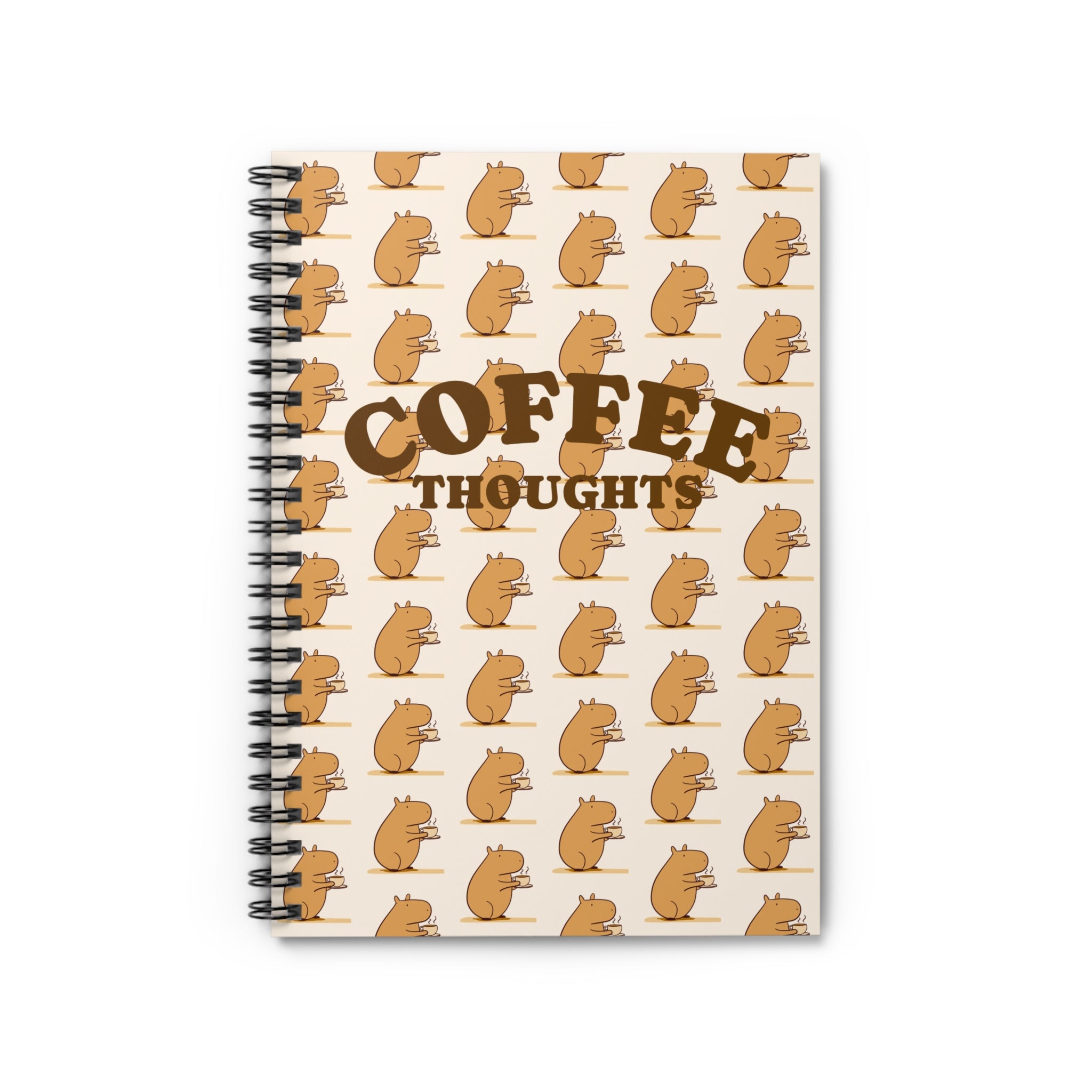 Coffee lover notebook featuring repeating capybaras sipping coffee