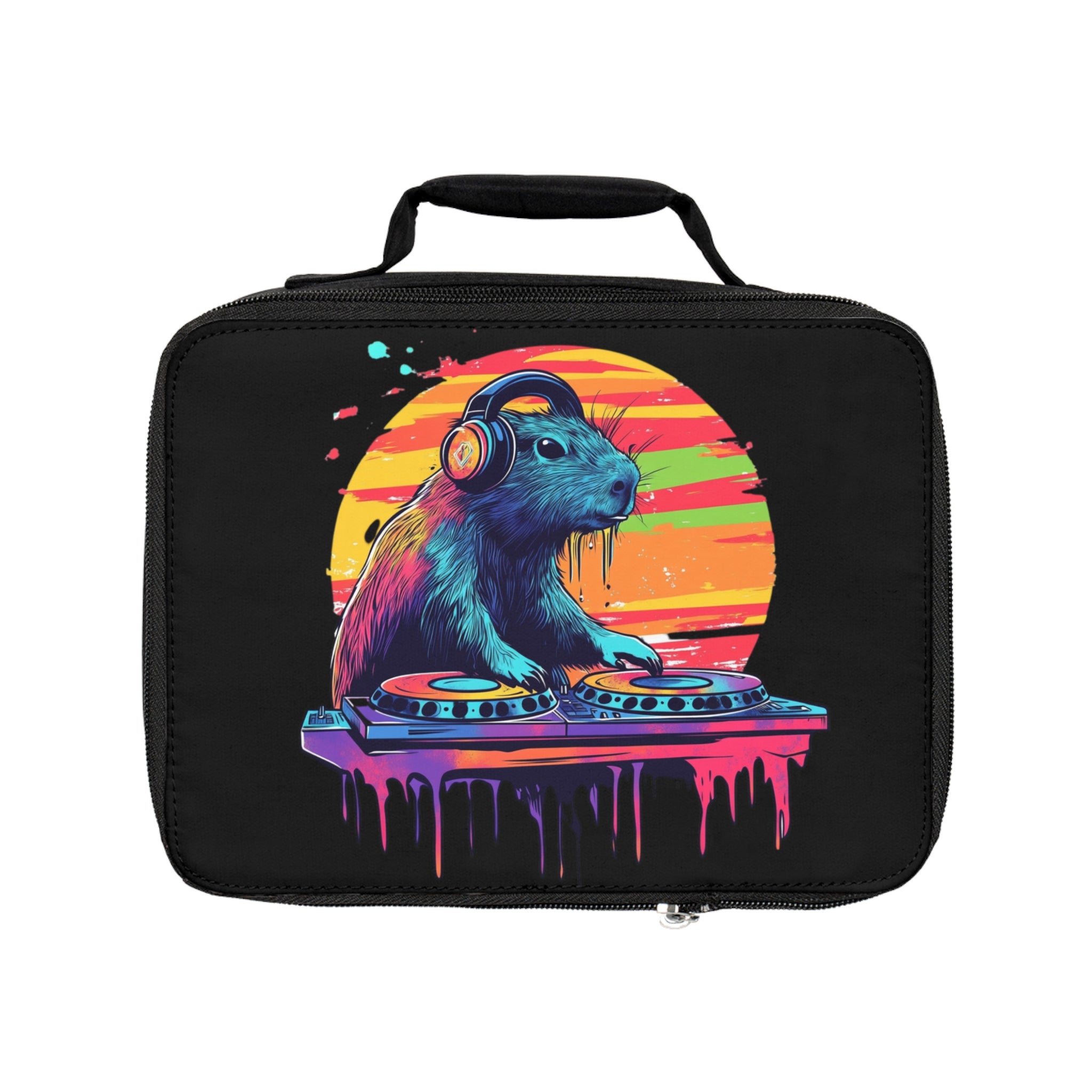 Personalized Kids Lunchbox – DJ Capybara Design – Custom Name Option – Vibrant Music-Themed Lunch Bag for Boys and Girls