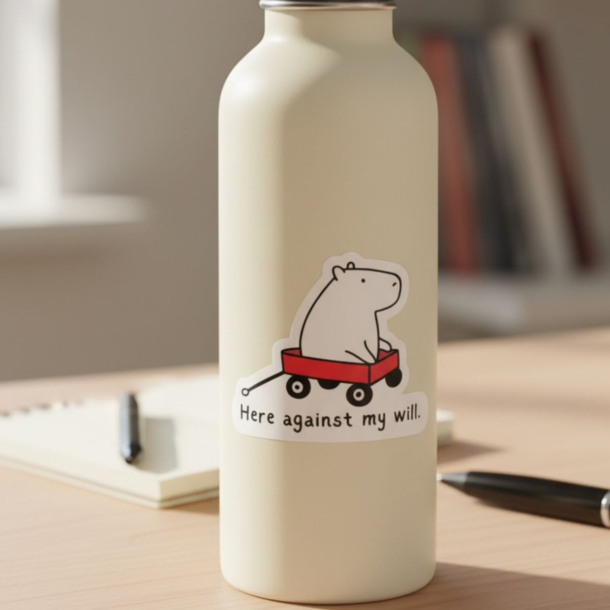 Here Against My Will Funny Capybara Die Cut Vinyl Sticker
