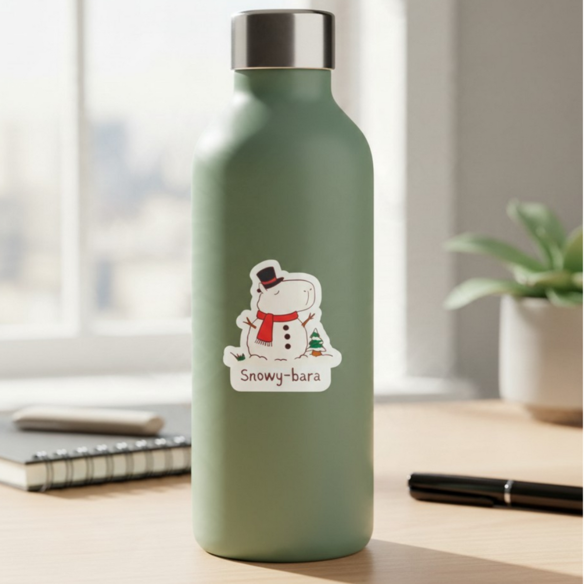 Snowy-bara – Die Cut Capybara Snowman Sticker