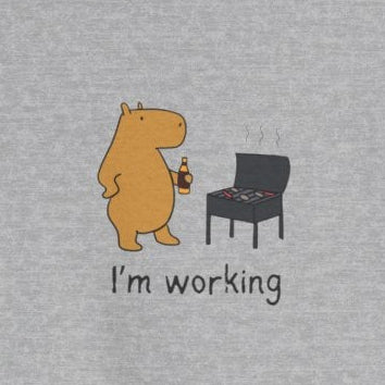 "I'm working"- Funny Grilling Capybara Left Logo Heavy Tee