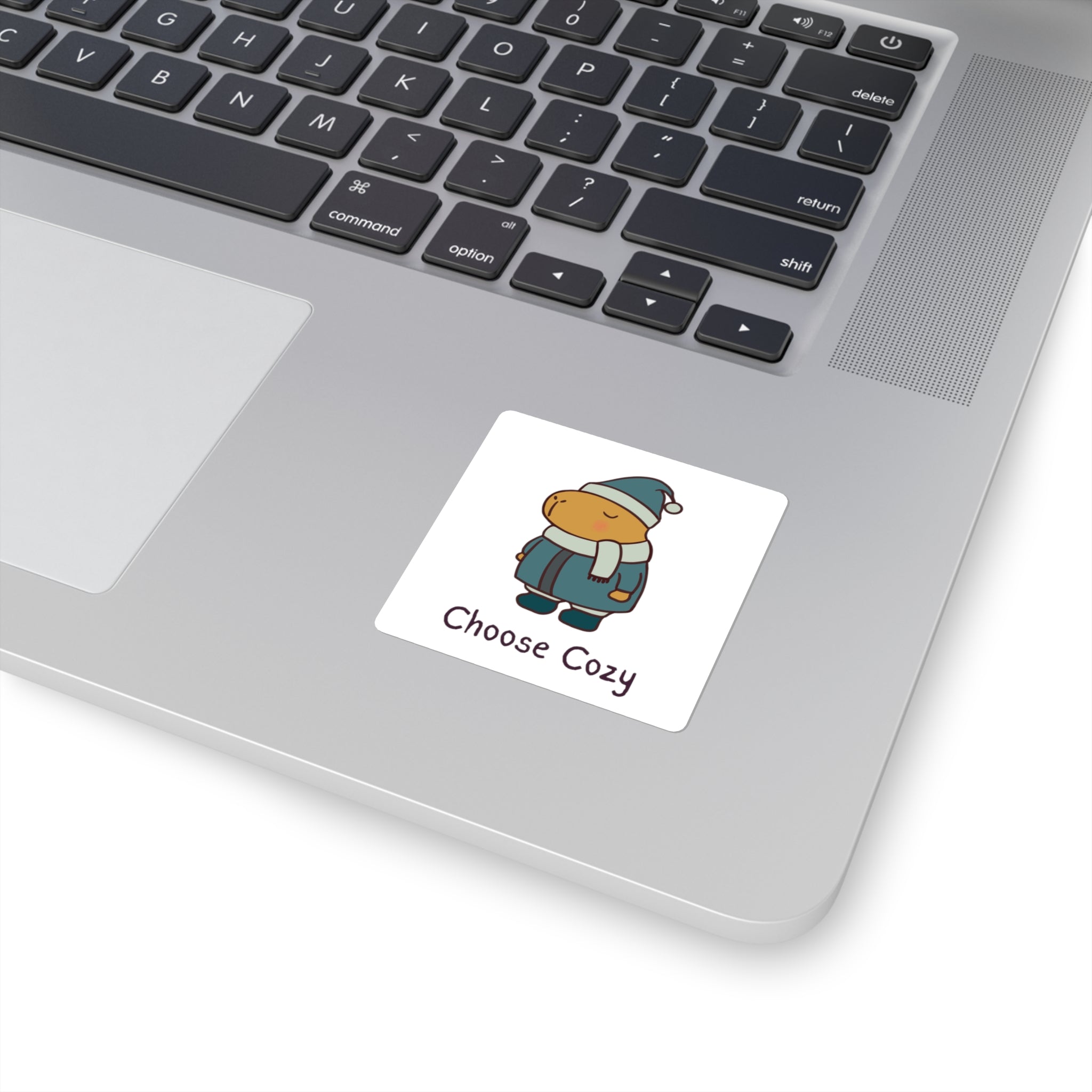 Choose Cozy Sticker – Cozy Capybara Winter Vinyl Sticker for Water Bottles & Laptops