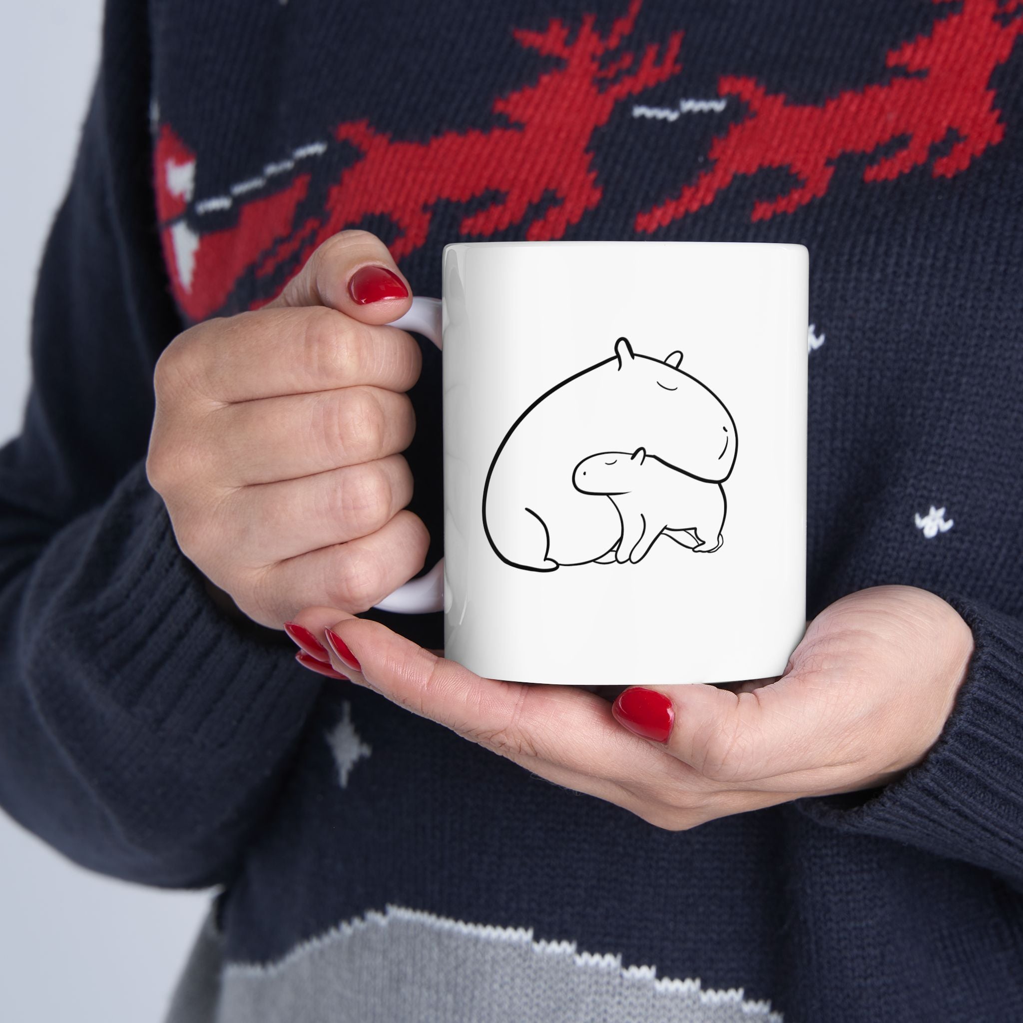 Capybara Mom Gift Mug – Minimalist Capybara and Baby Coffee Mug