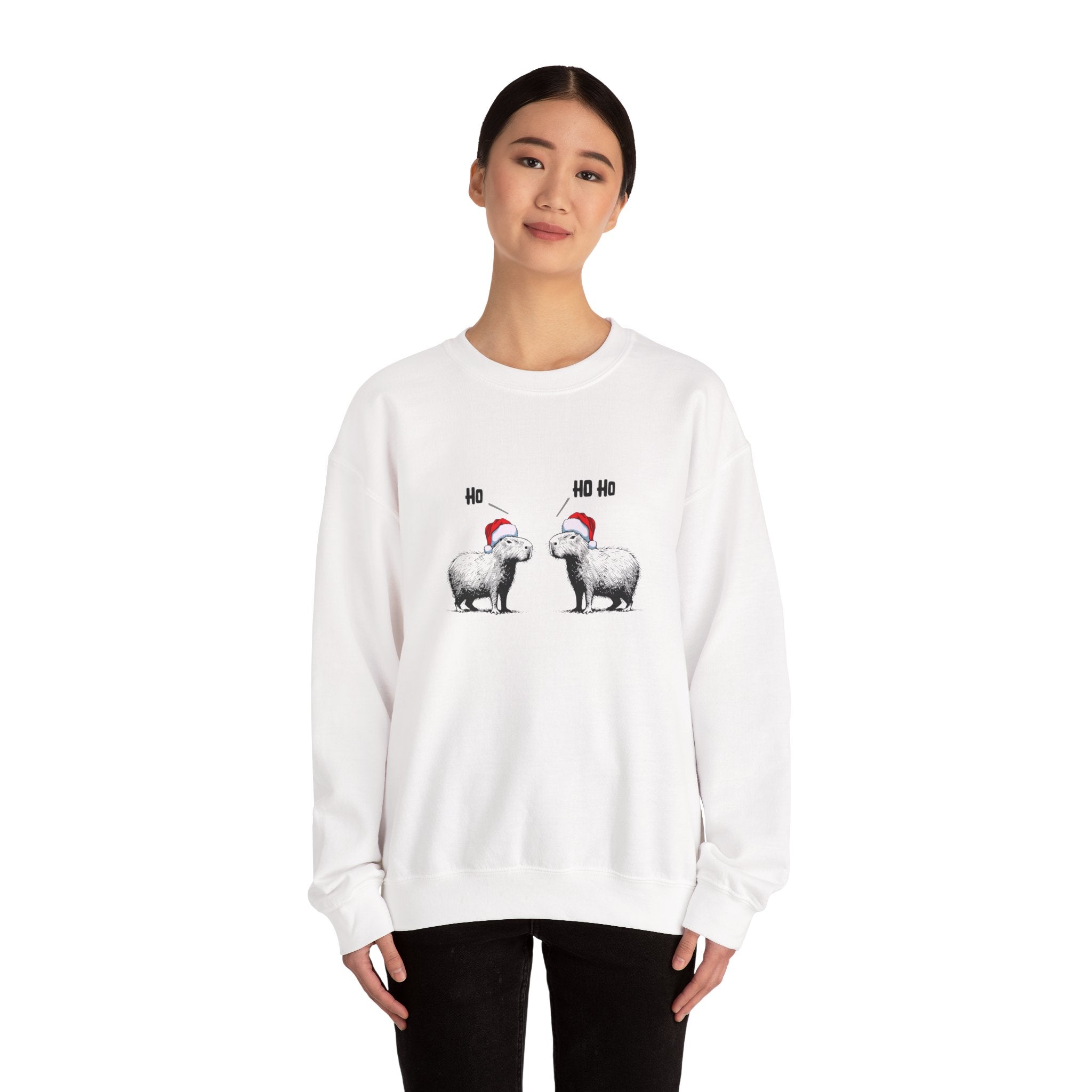 Ho Ho Ho Capybara Christmas Sweatshirt – Cute Minimalist Holiday Sweater (Unisex, Cozy Winter Gift)