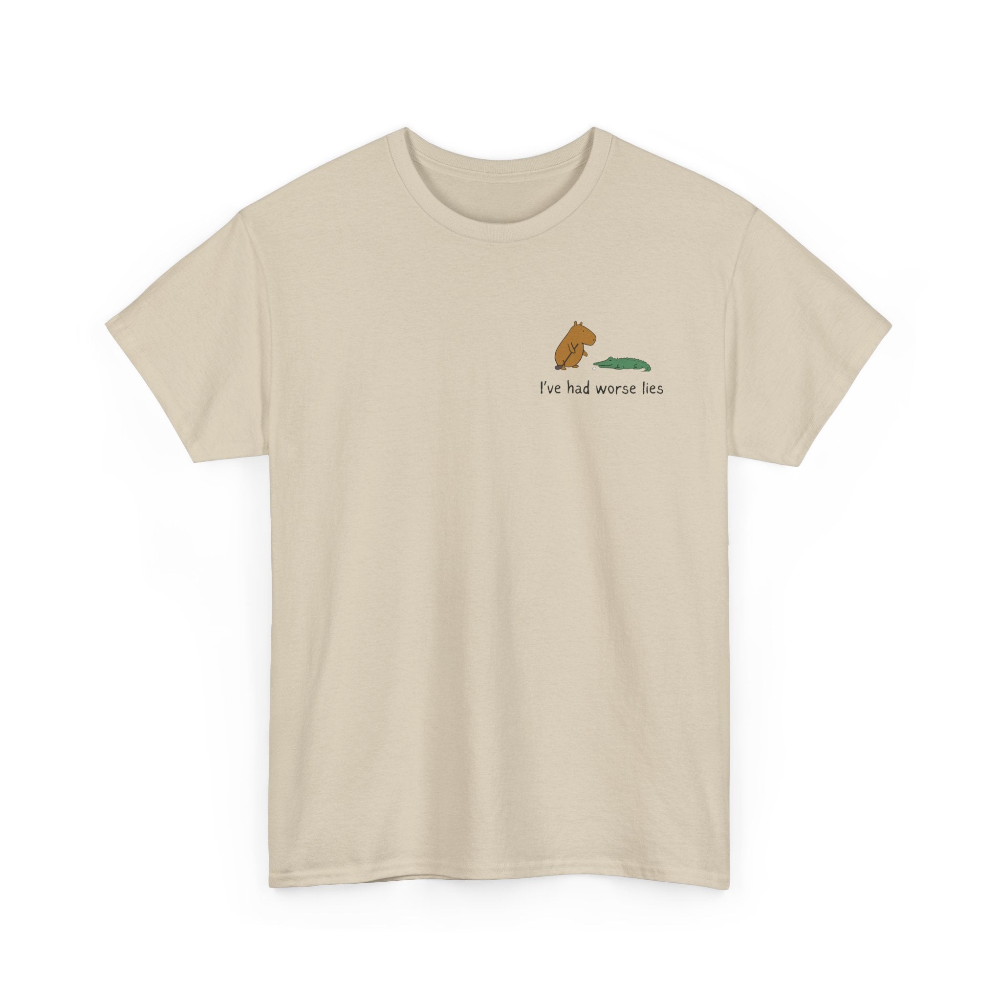 "I've had worse lies" - Funny Golf Capybara Left Logo Heavy Tee