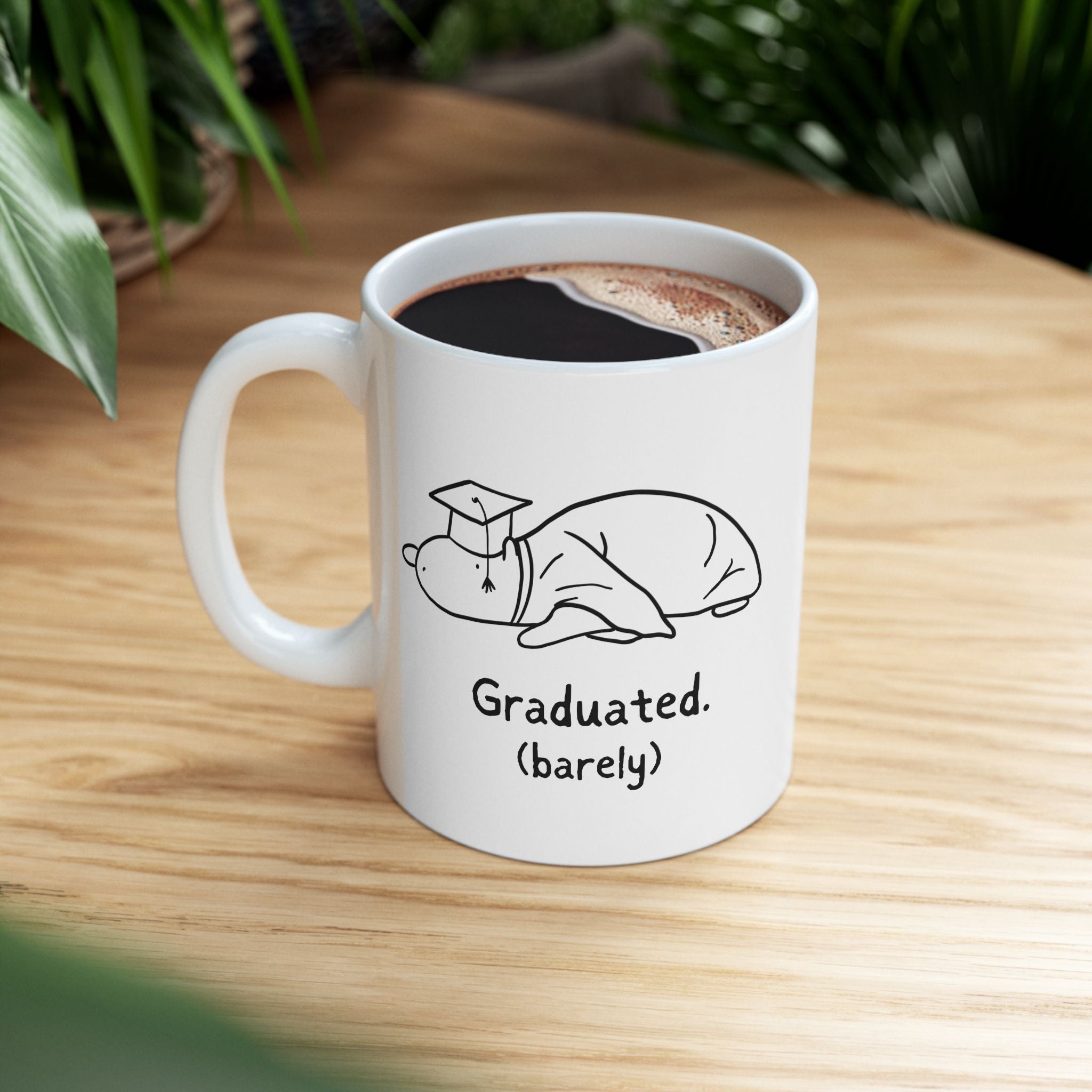Funny Graduation Mug – “Graduated (Barely)” Capybara Coffee Mug