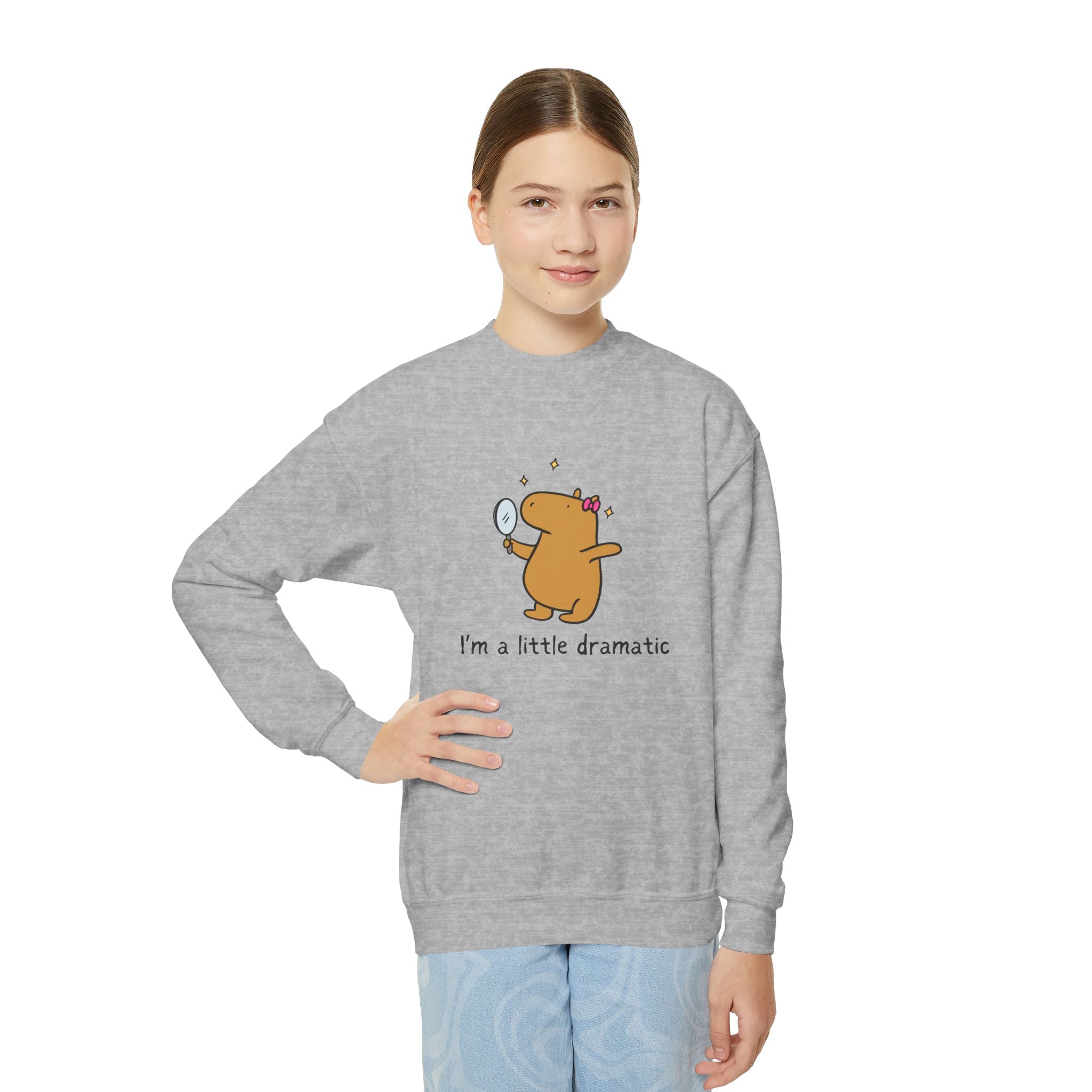 "I'm a little dramatic" Capybara Youth Crewneck Sweatshirt