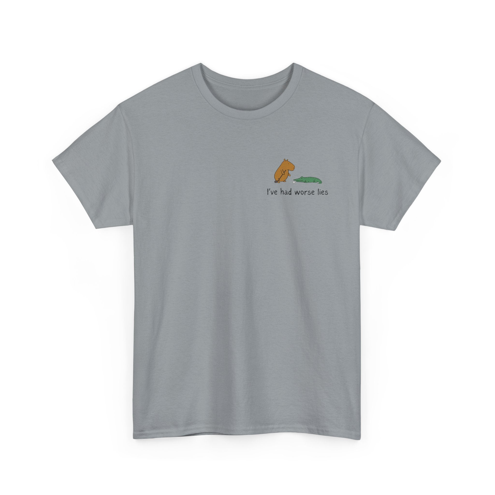 "I've had worse lies" - Funny Golf Capybara Left Logo Heavy Tee