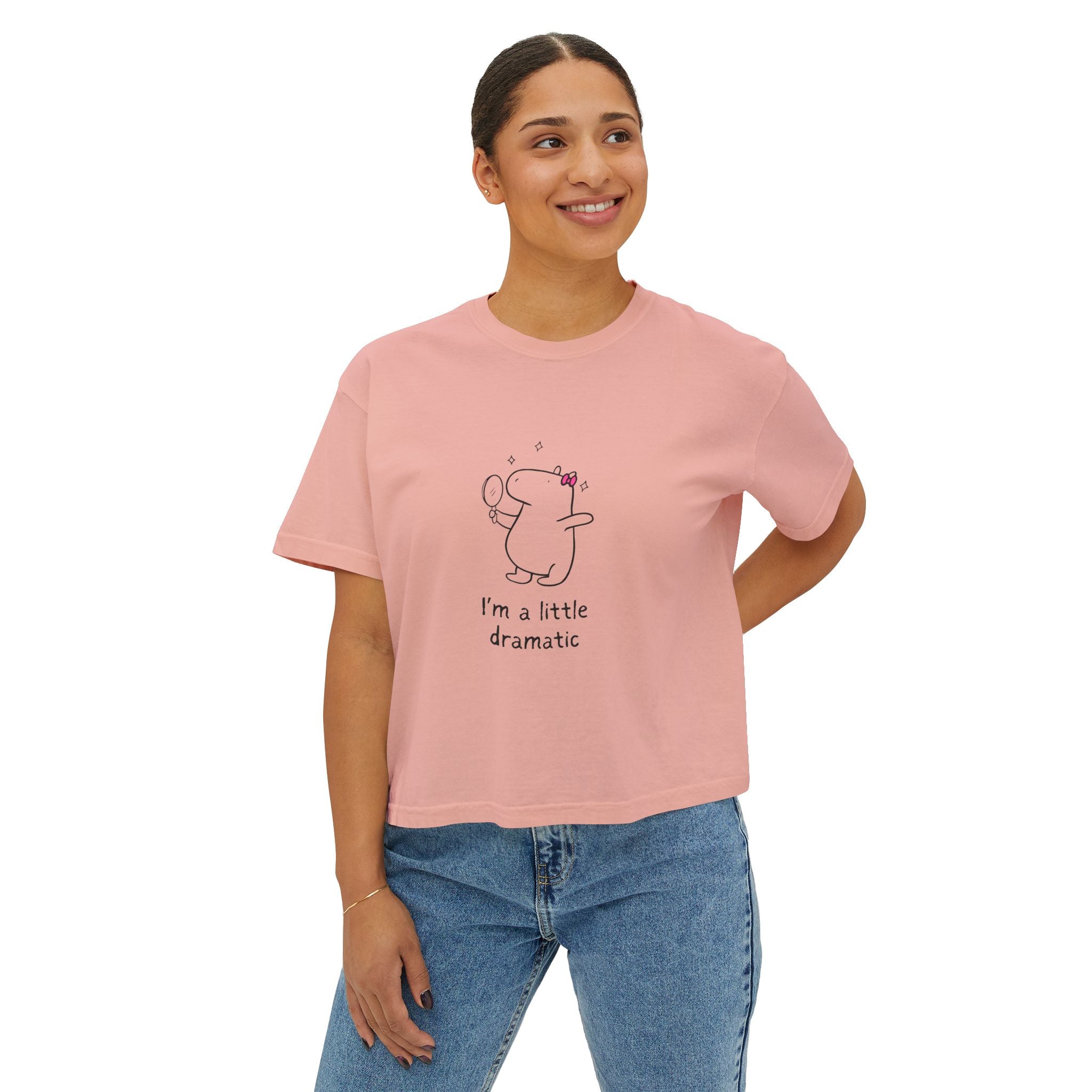 Funny Womens Boxy Tee - "I'm a little dramatic" Capybara Boxy Tee