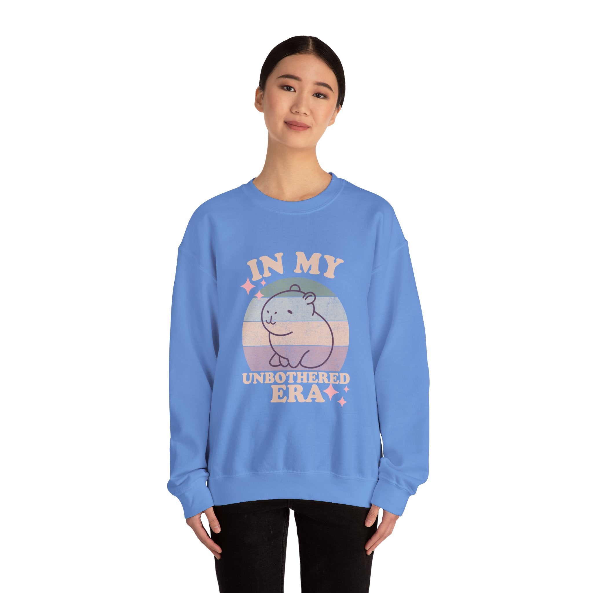 In My Unbothered Era Capybara Sweatshirt – Funny Chill Era Crewneck for Adults – Cozy Capy Life Retro Sun Design