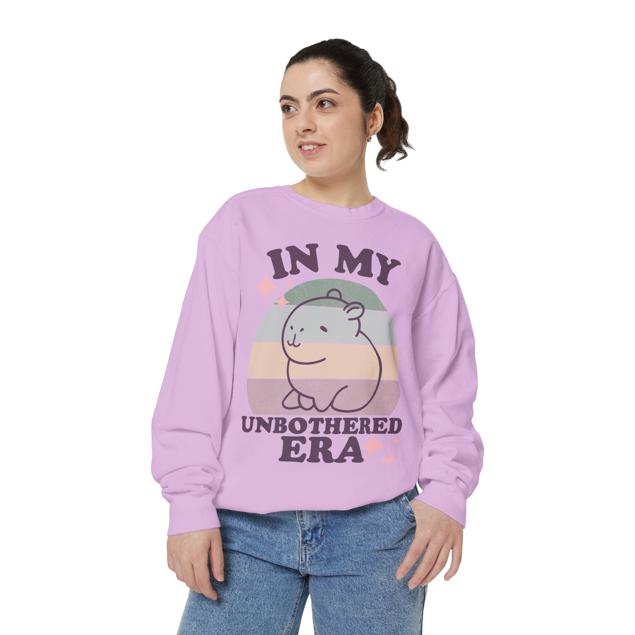 In My Unbothered Era Capybara Sweatshirt – Funny Chill Era Crewneck for Adults – Cozy Capy Life Retro Sun Design