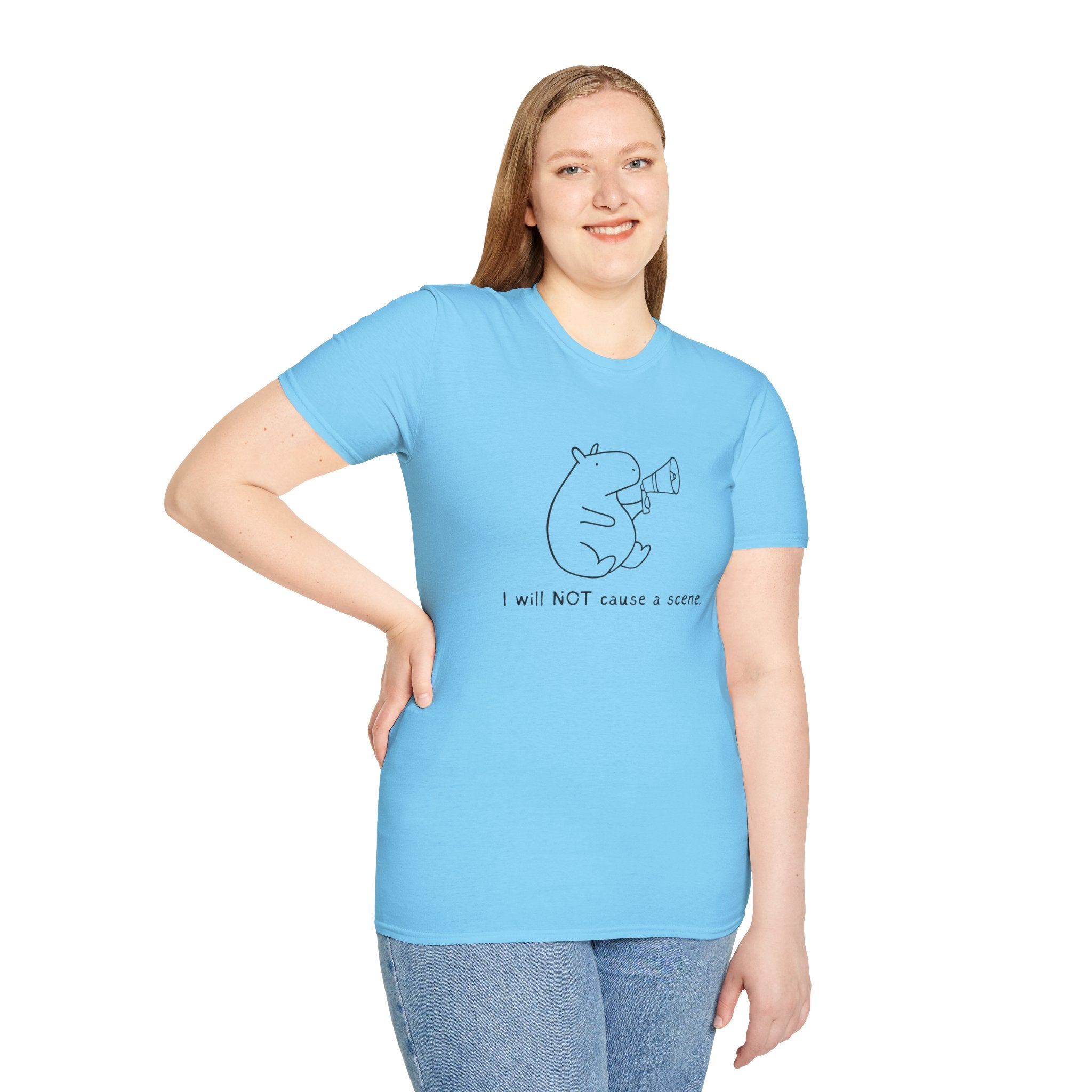 Funny Capybara T-Shirt – “I will NOT cause a scene” Softstyle Tee
