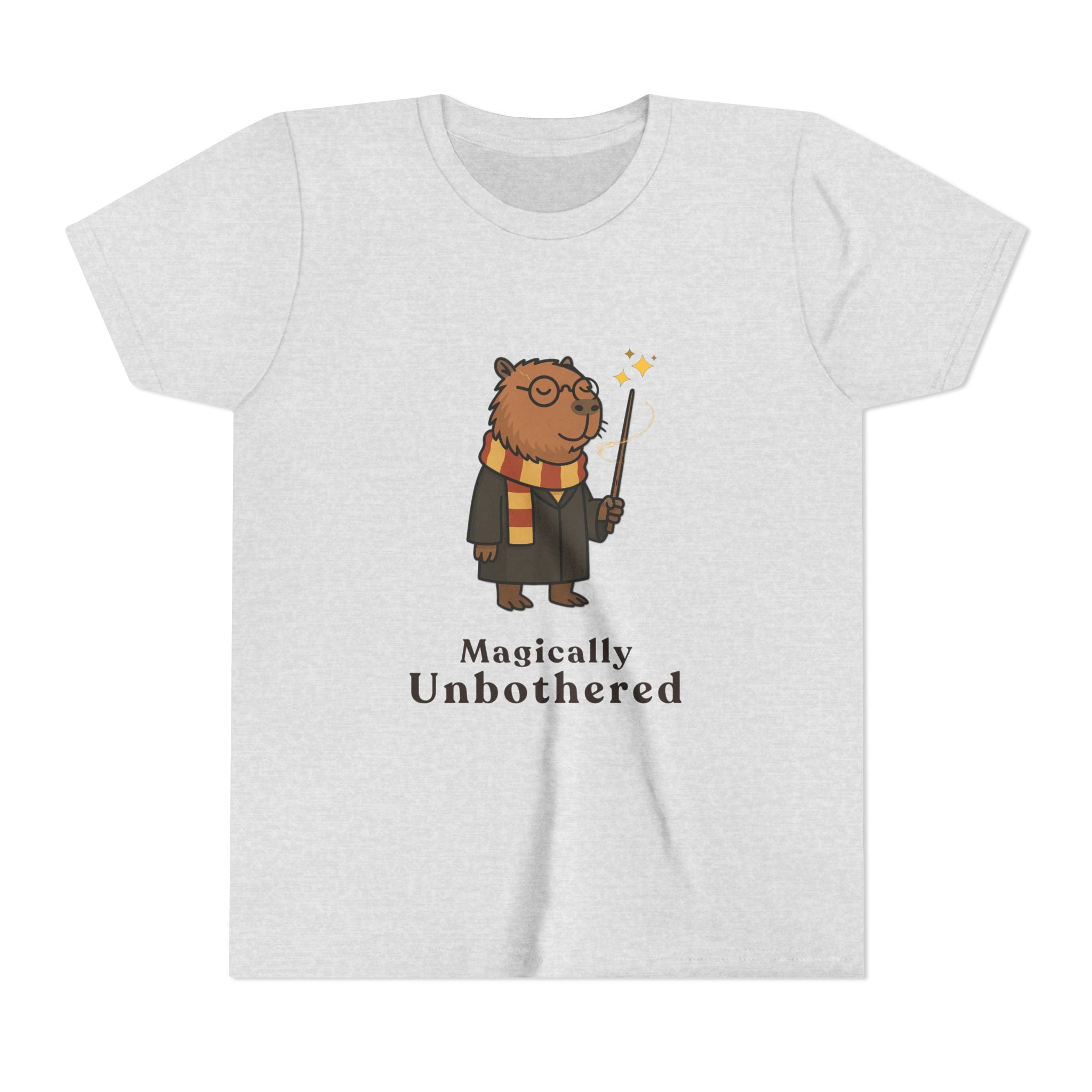 Magically Unbothered Kids Shirt | Chill Wizard Capybara Graphic Youth Tee