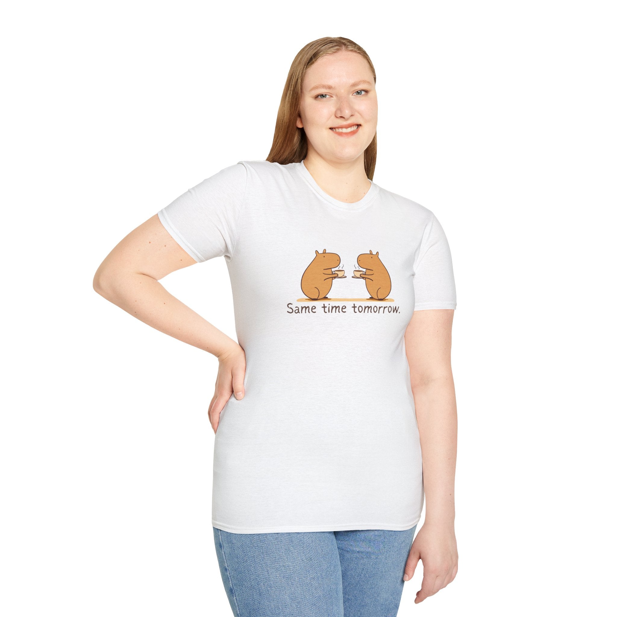"Same Time Tomorrow" Coffee Lover Capybara Softstyle Tee
