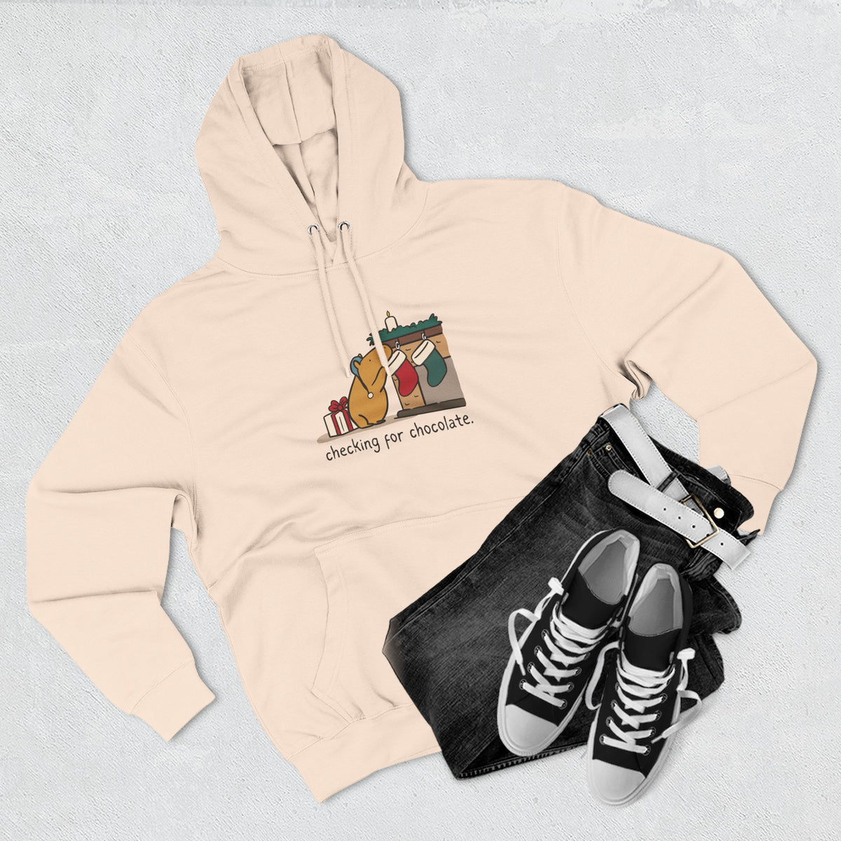 Checking for Chocolate Funny Christmas Capybara Fleece Hoodie