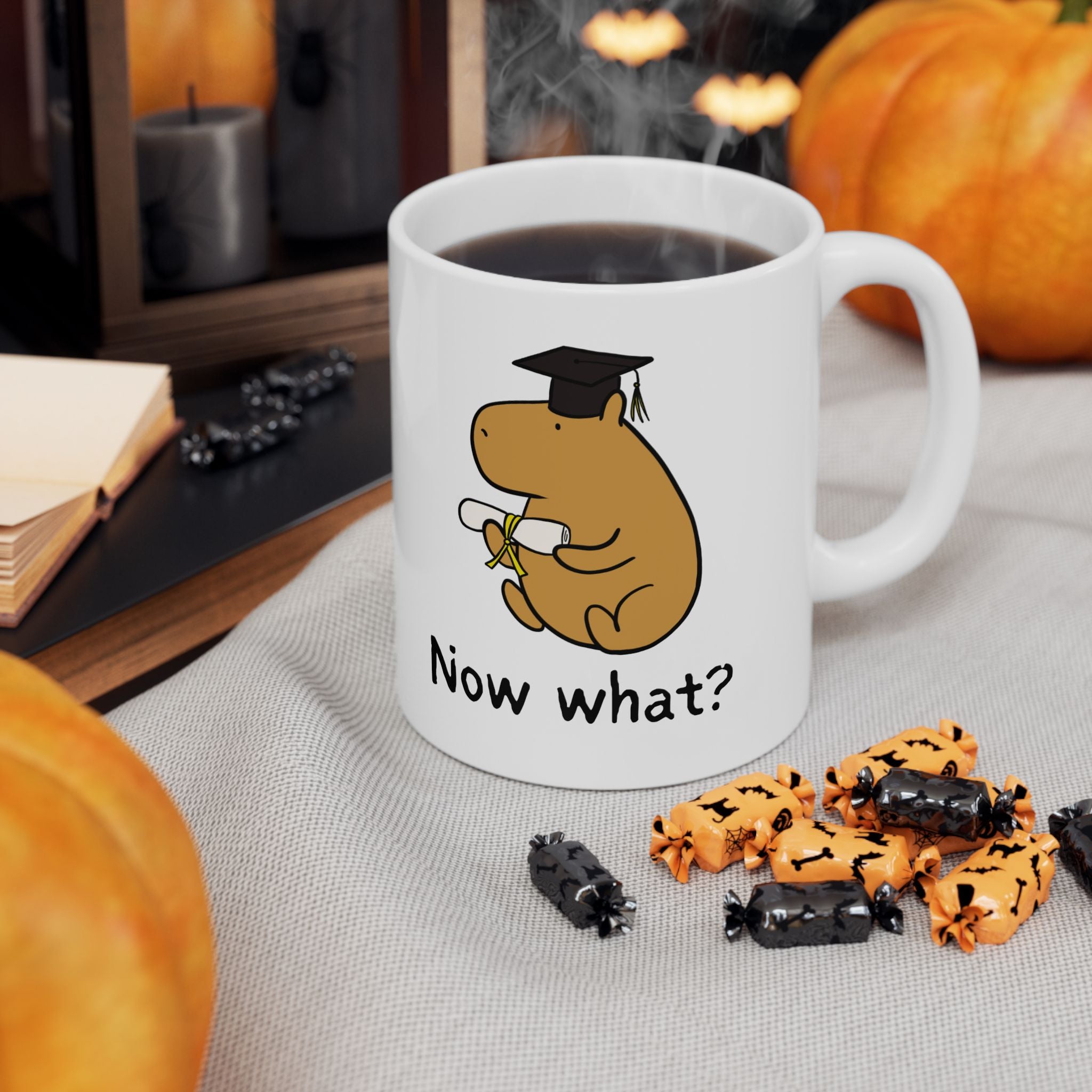 "Now what?” Capybara Graduation Aftermath Coffee Mug