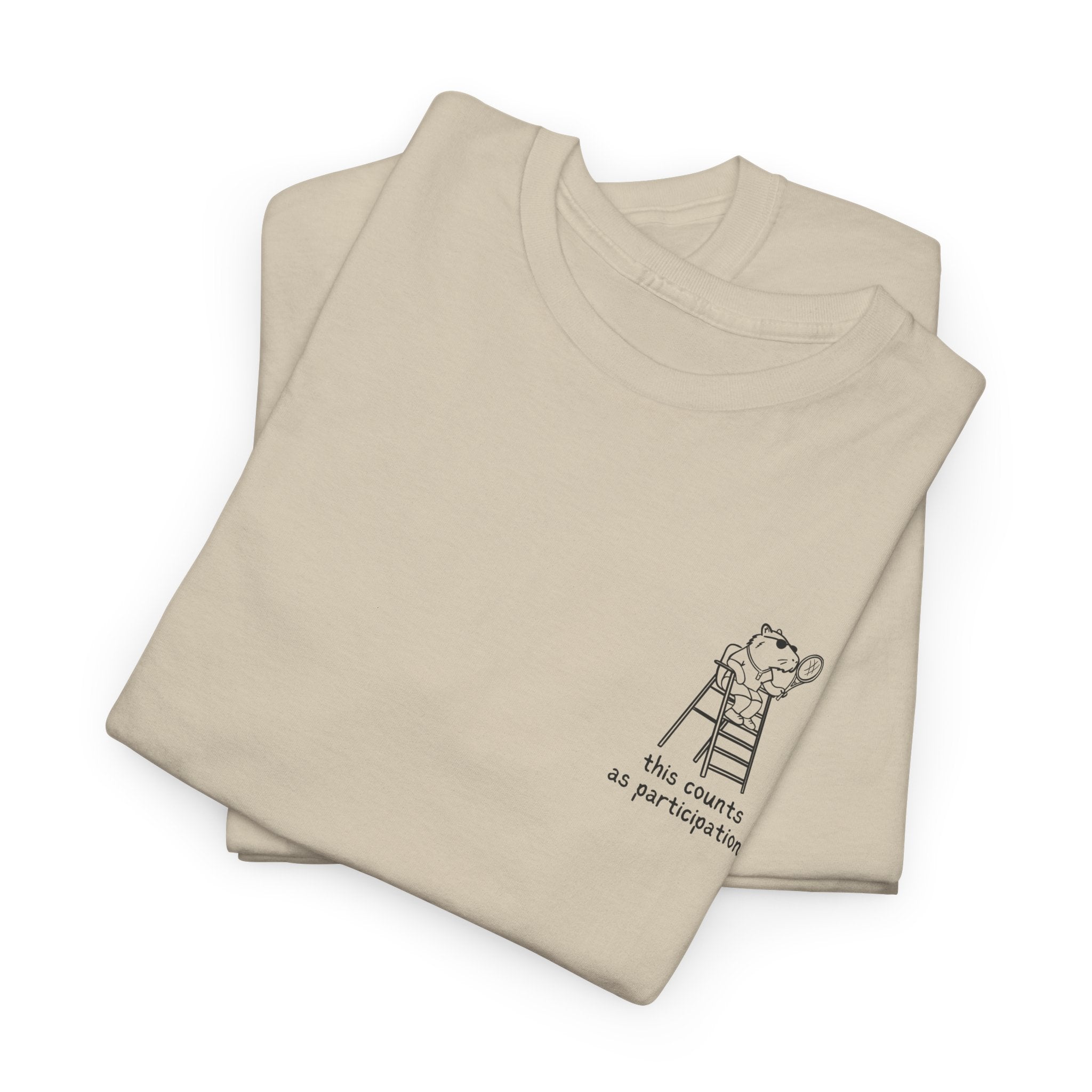 Minimalist Capybara T-Shirt – This Counts as Participation Left Chest Heavy Tee