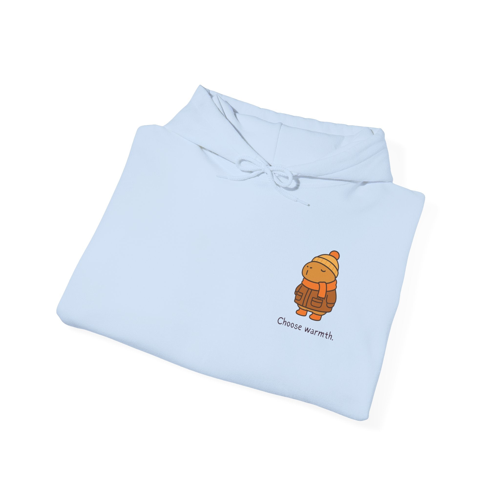 Choose Warmth Hoodie – Cute Minimal Capybara Winter Hoodie for Adults | Cozy Left-Chest Logo Sweatshirt