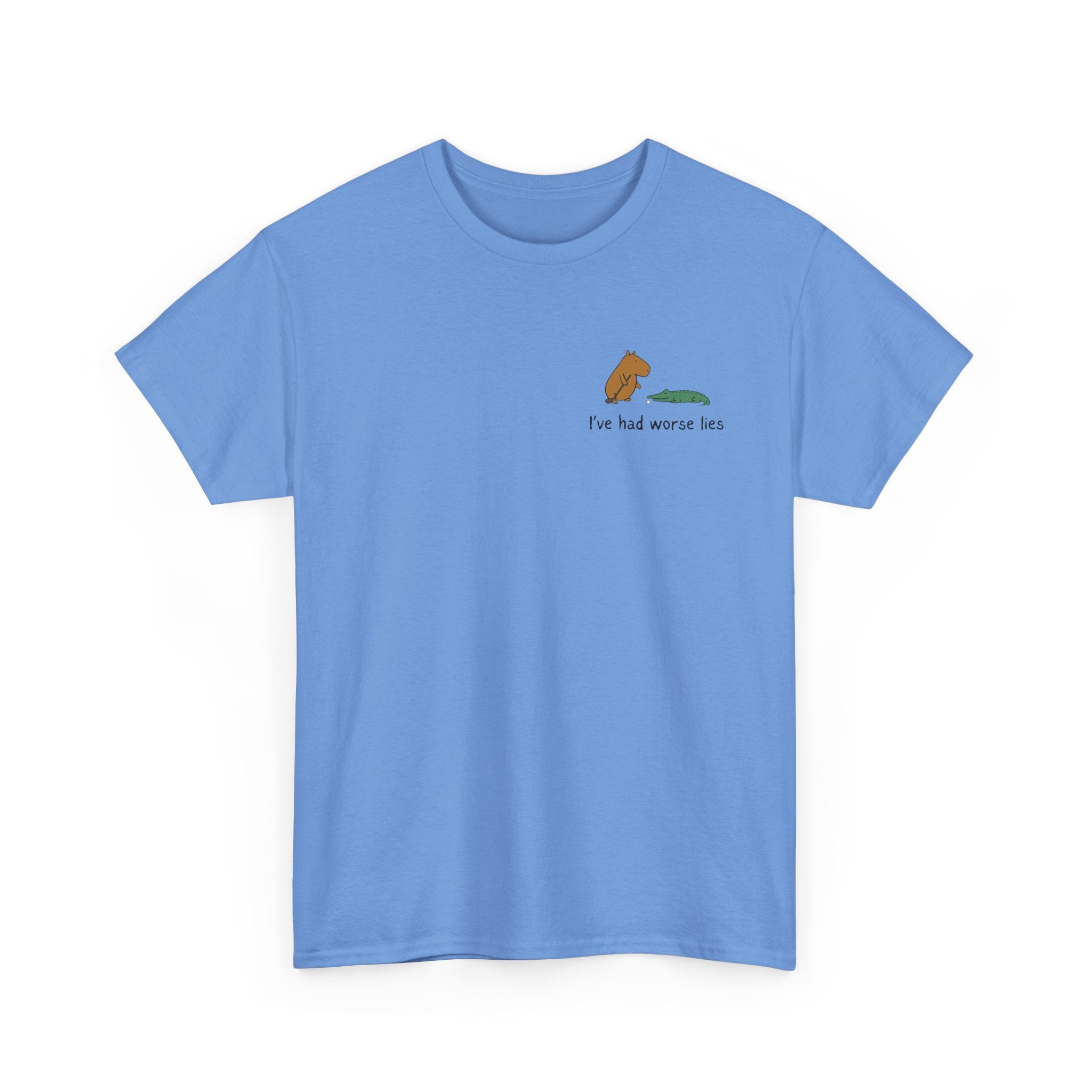 "I've had worse lies" - Funny Golf Capybara Left Logo Heavy Tee