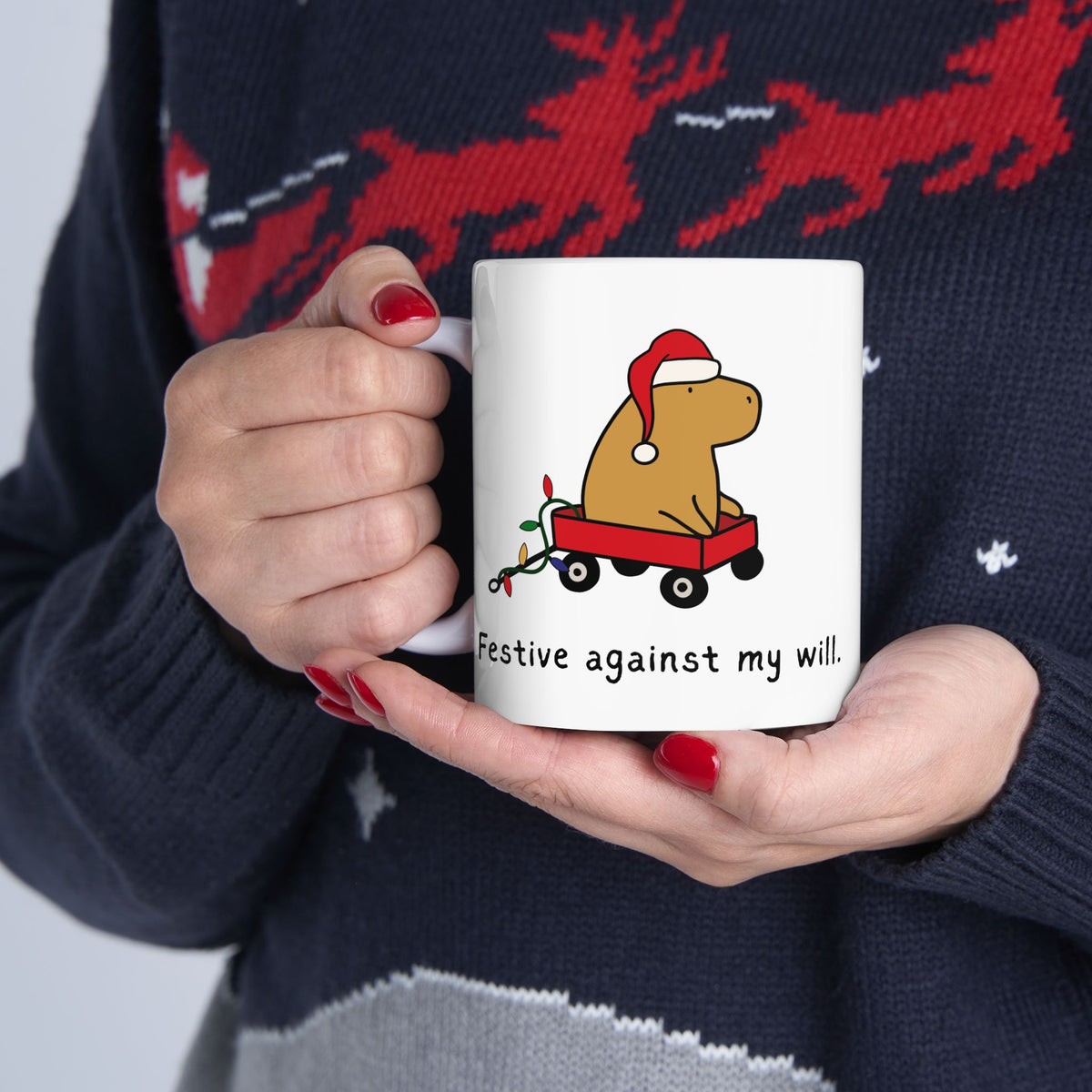 Festive Against My Will Capybara Mug
