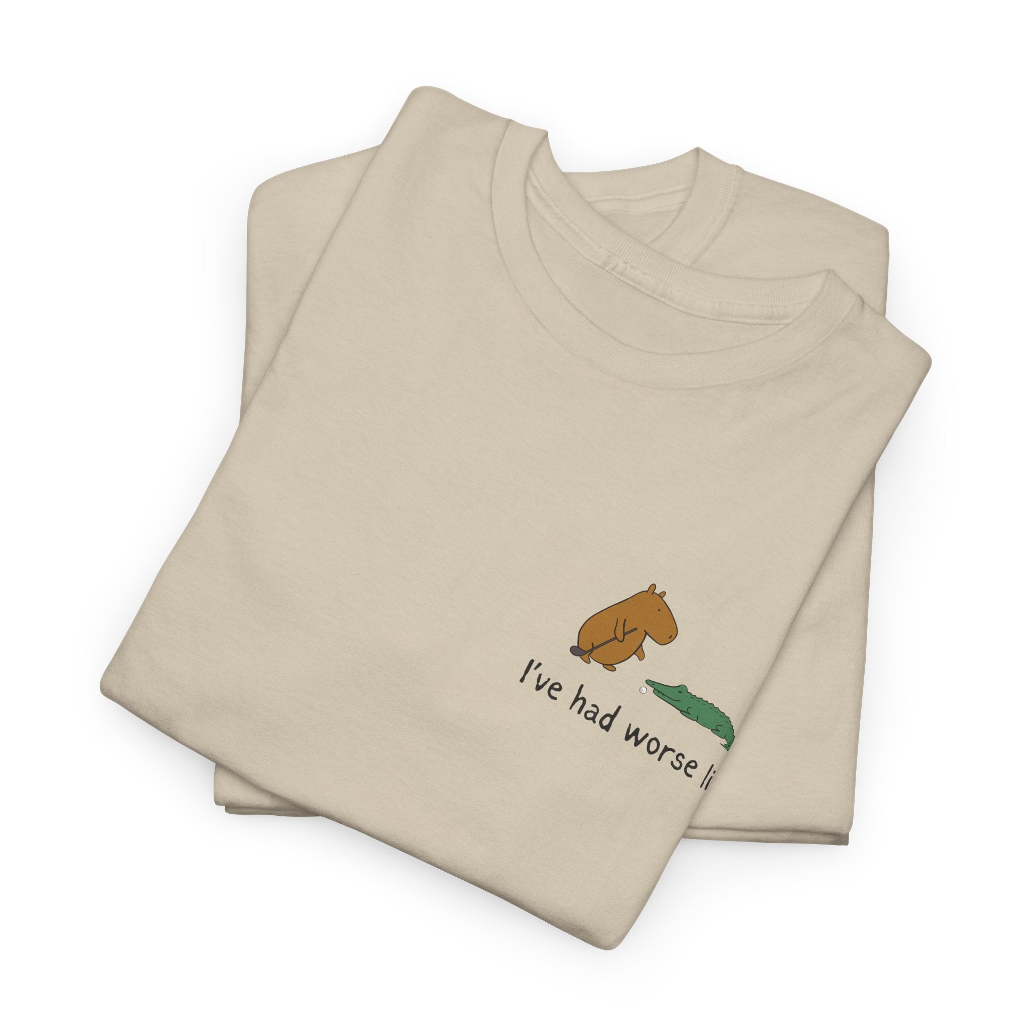 "I've had worse lies" - Funny Golf Capybara Left Logo Heavy Tee