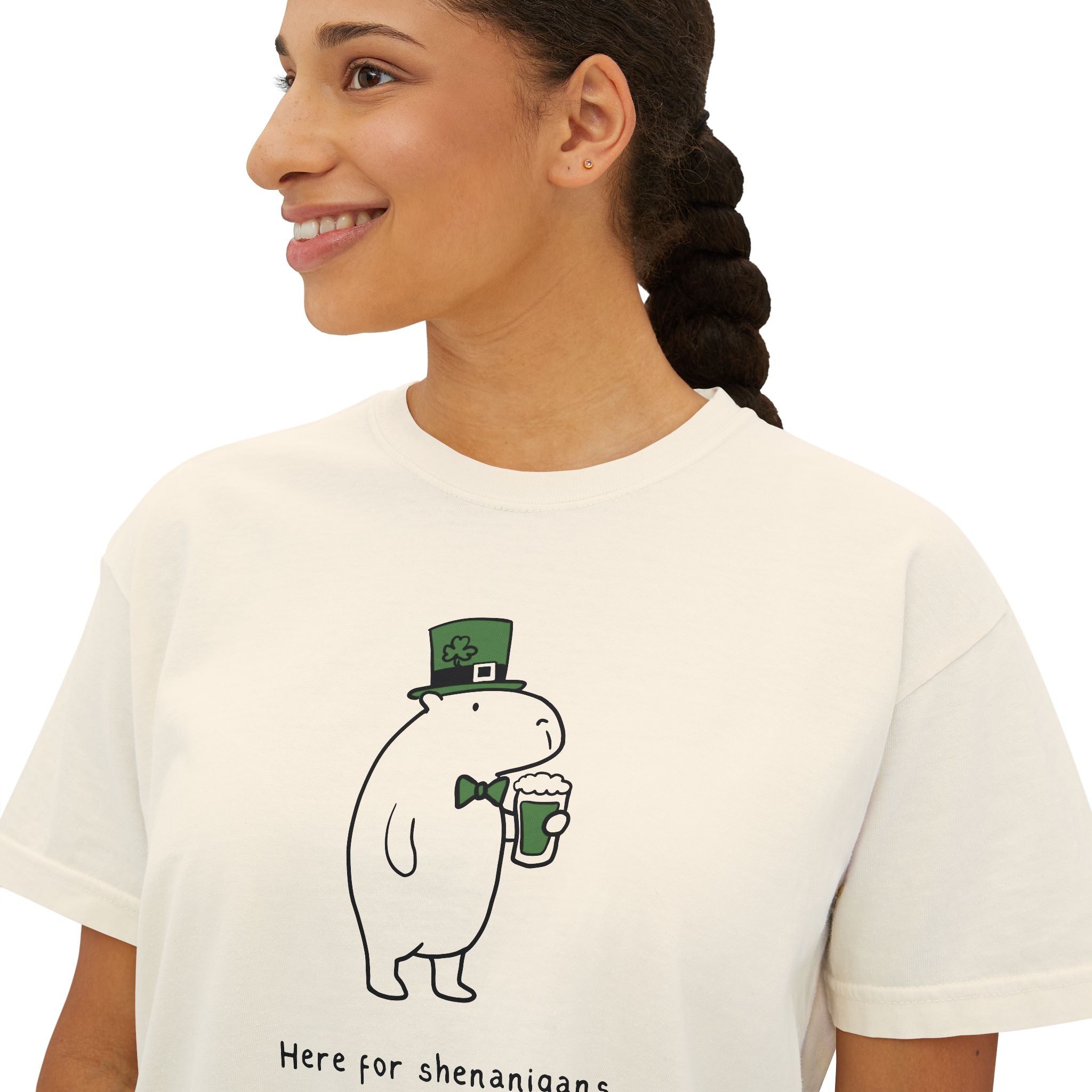 Funny St. Patrick’s Day Shirt – Here for Shenanigans Women's Boxy Tee - view 4