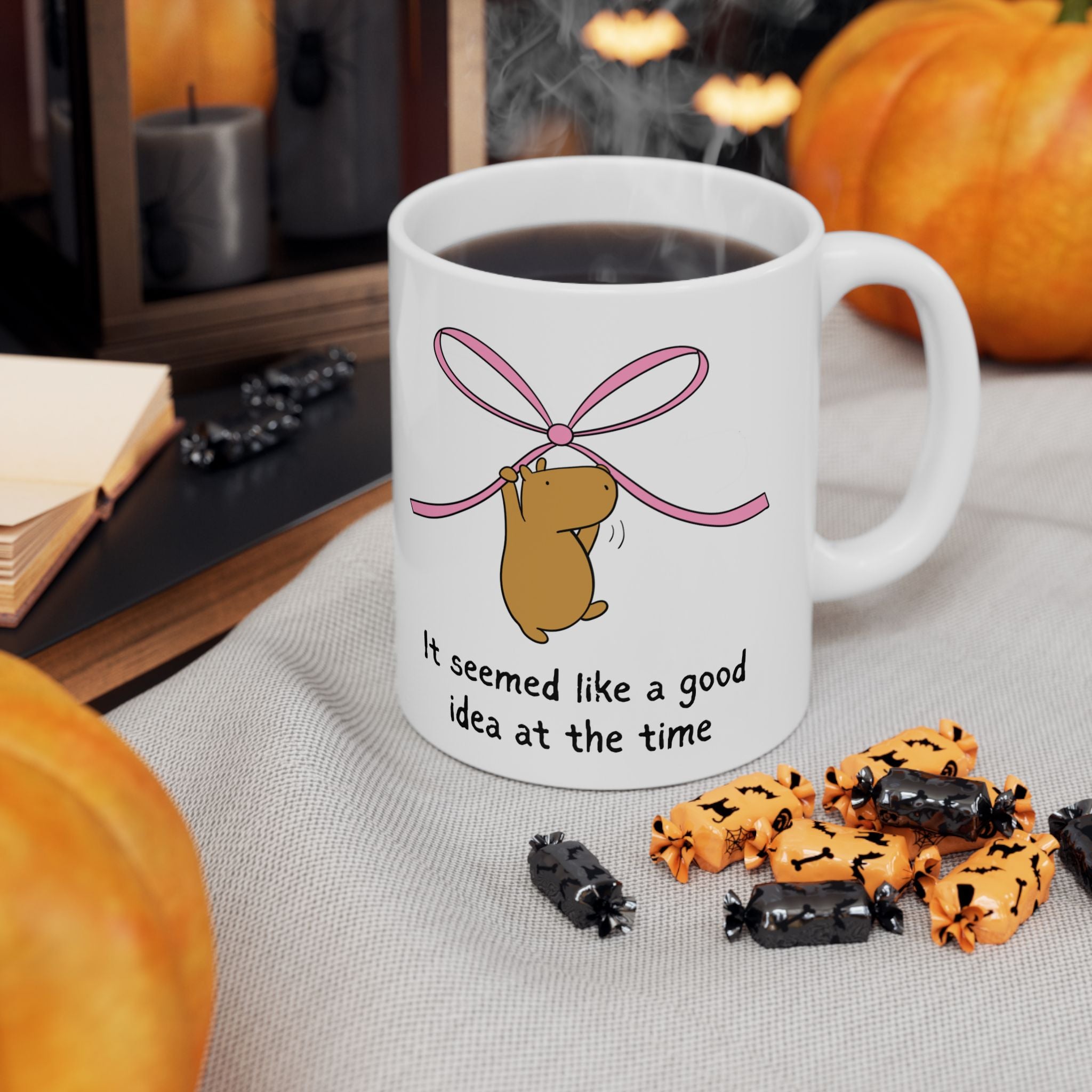 "It seemed like a good idea at the time" Capybara Pink Bow Coffee Mug