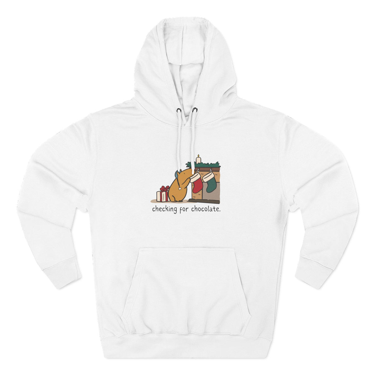 Checking for Chocolate Funny Christmas Capybara Fleece Hoodie