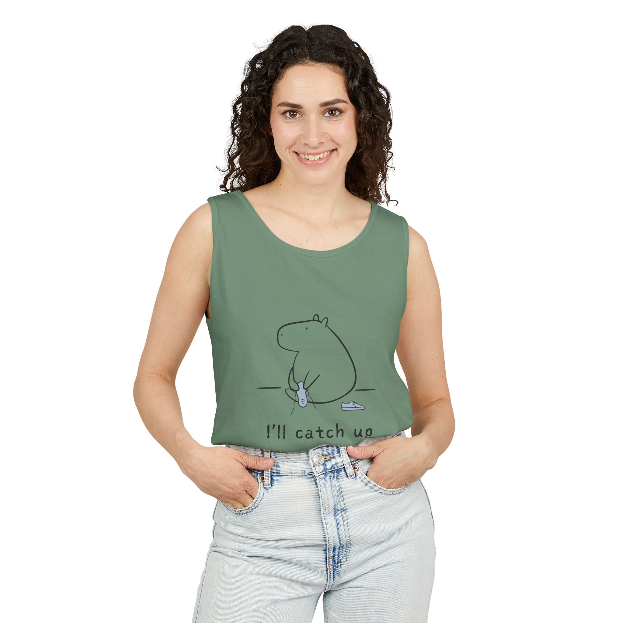 Funny Capybara Tank Top – “I'll Catch Up’” Premium Comfort Colors Tank