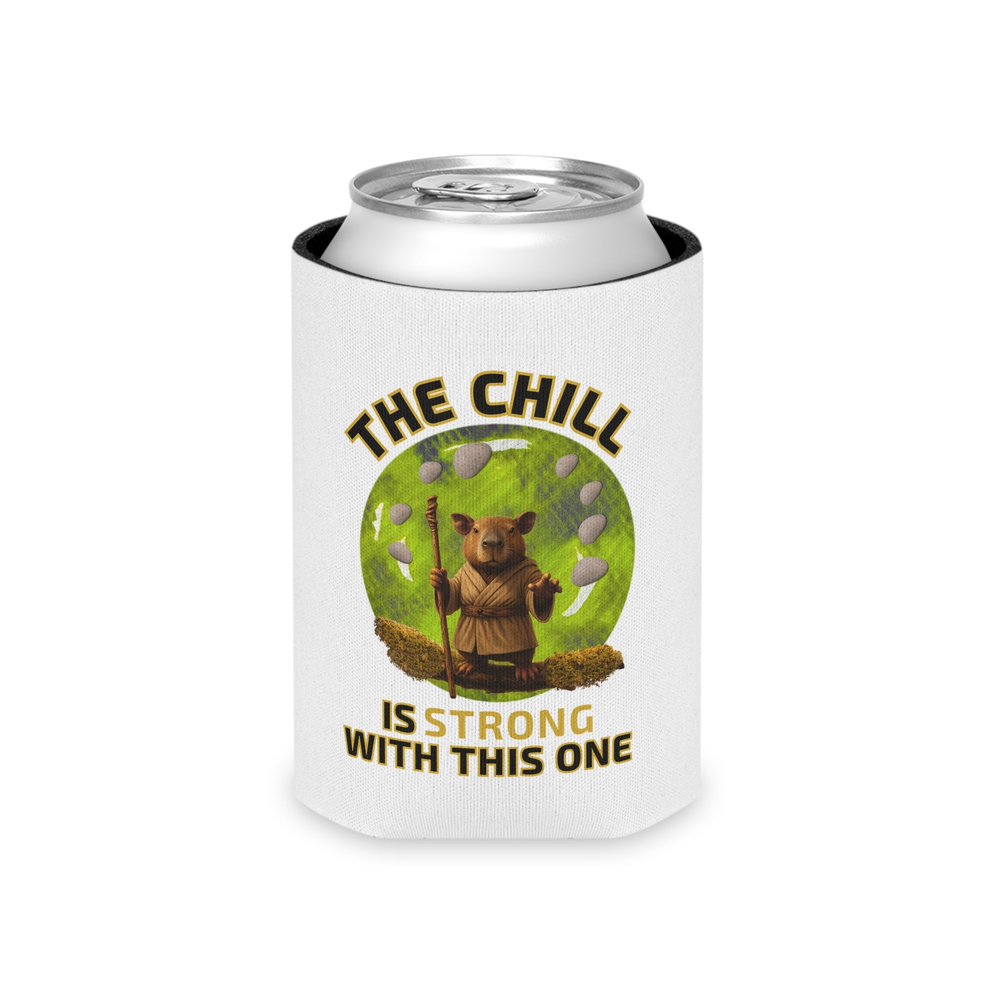 Star Wars Koozie – The Chill Is Strong With This One – Funny Capybara Drink Sleeve – Sci-Fi Parody Gift – Can Cooler for Chill Nerds