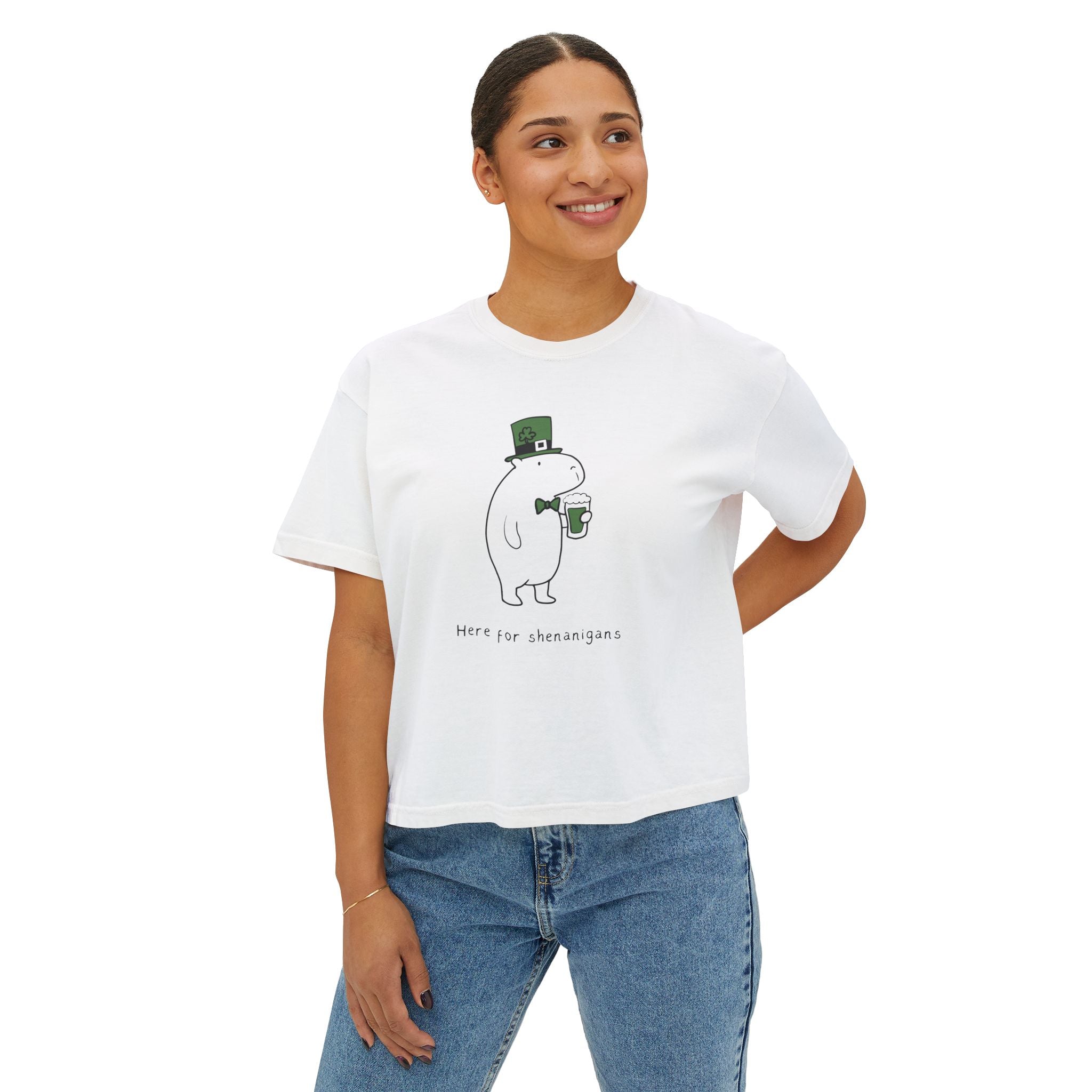 Funny St. Patrick’s Day Shirt – Here for Shenanigans Women's Boxy Tee - view 5