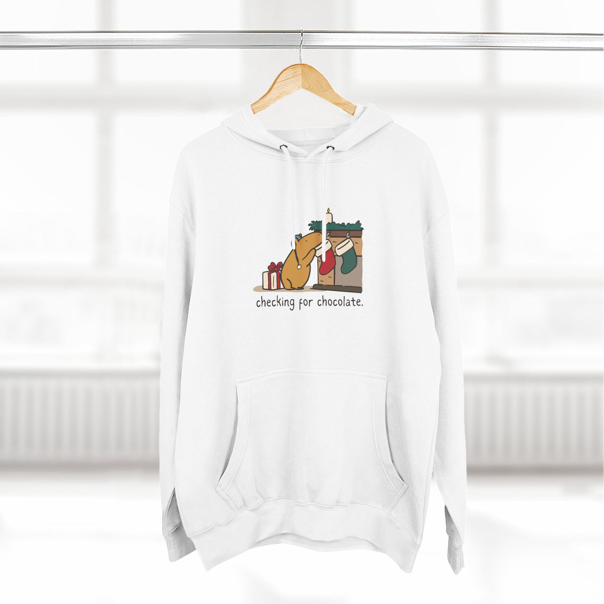 Checking for Chocolate Funny Christmas Capybara Fleece Hoodie