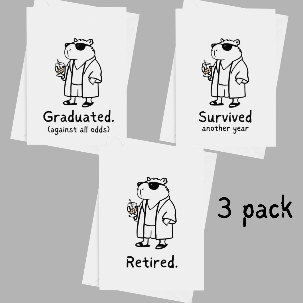 Funny Capybara Dude Greeting Cards – 3 pack