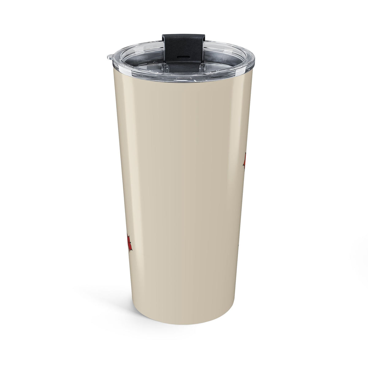 Capy Life insulated travel tumbler with a cream background and autumn leaf design, featuring a clear spill-proof lid.