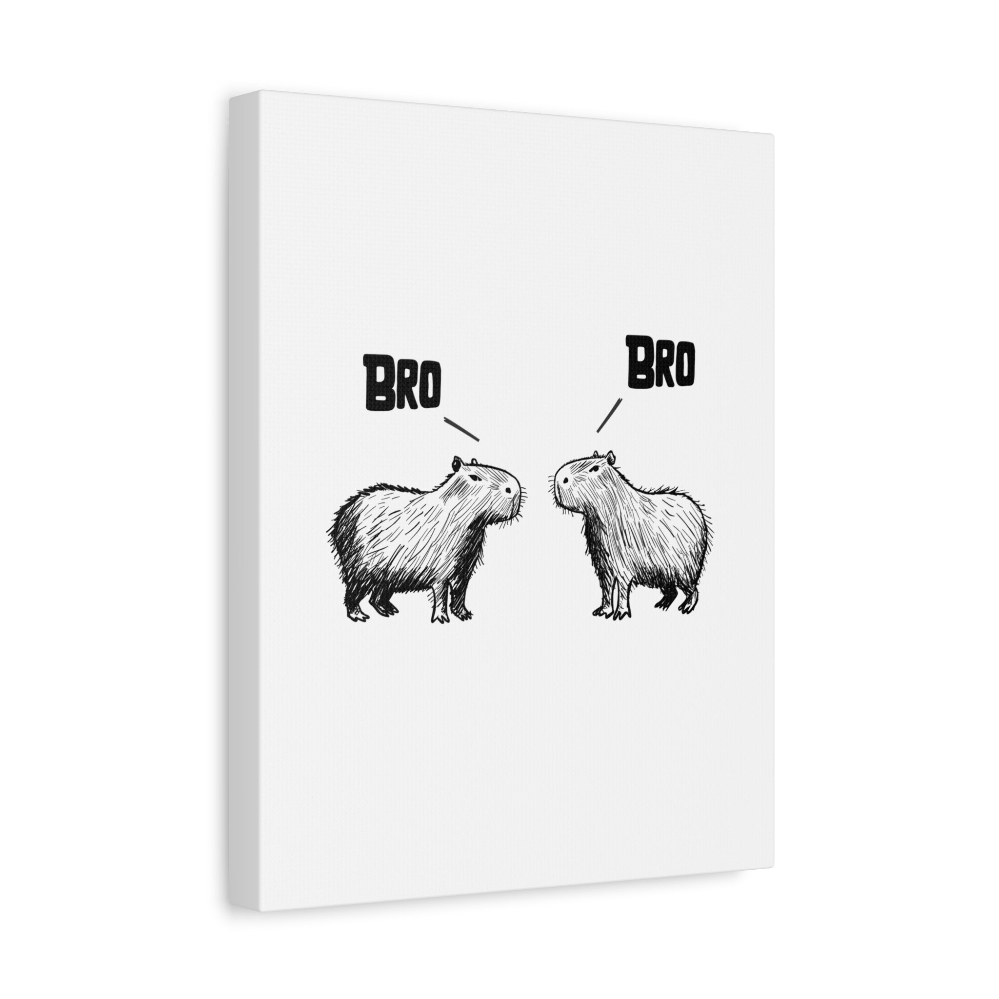 Capy Life Bro Bro canvas wall art featuring two hand-drawn capybaras facing each other on a minimalist white background