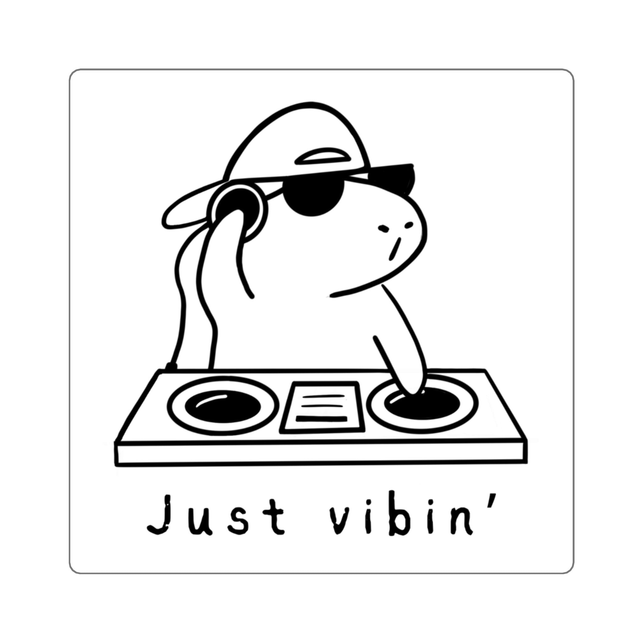 Capy Life vinyl sticker featuring a chill capybara DJ with headphones and sunglasses, black and white line art design.