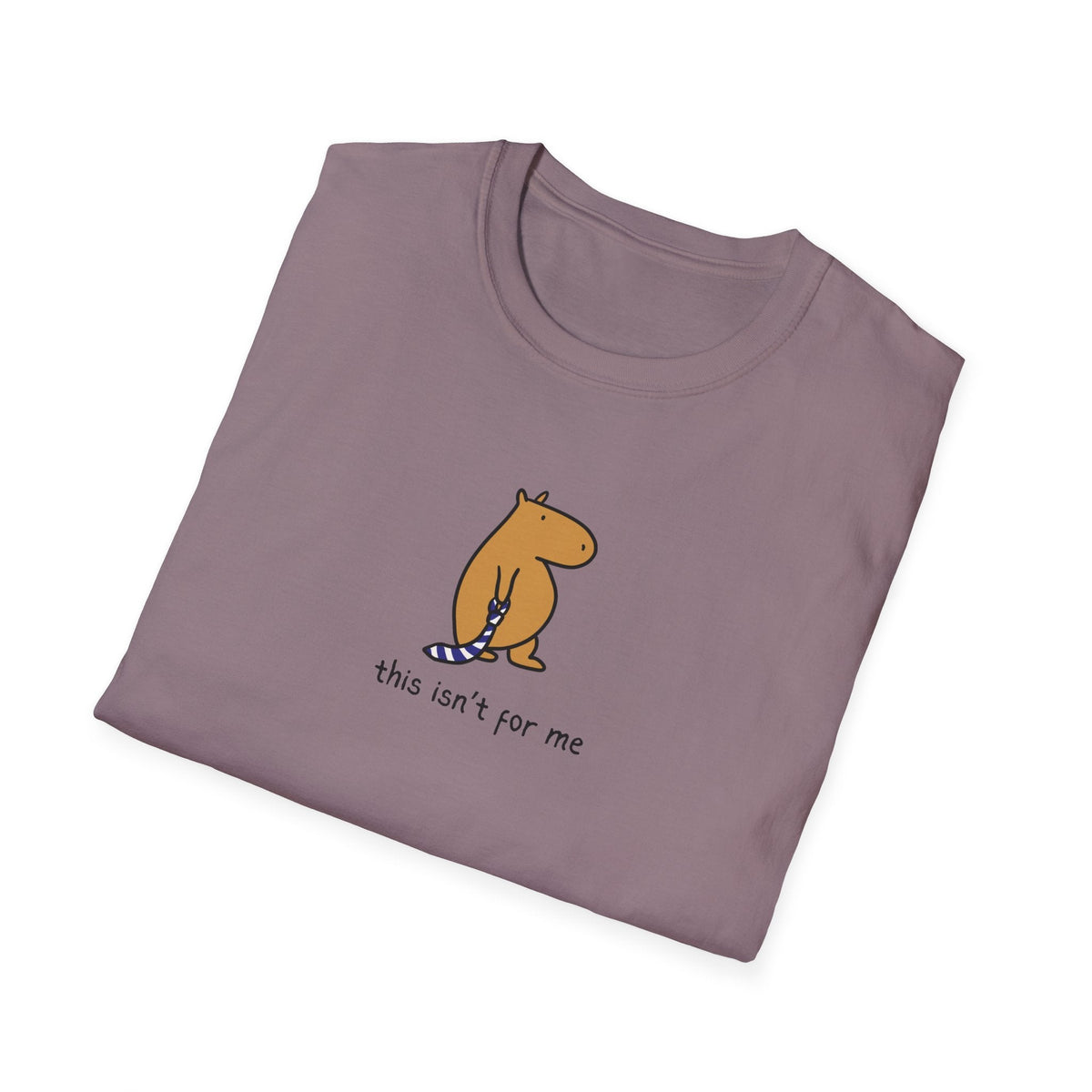 Capy Life heavyweight cotton tee in mauve featuring a hand-drawn capybara holding a striped tie with funny text.