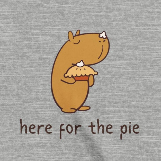 Capy Life kids t-shirt featuring a cute capybara holding a pie with whipped cream on its nose and text here for the pie