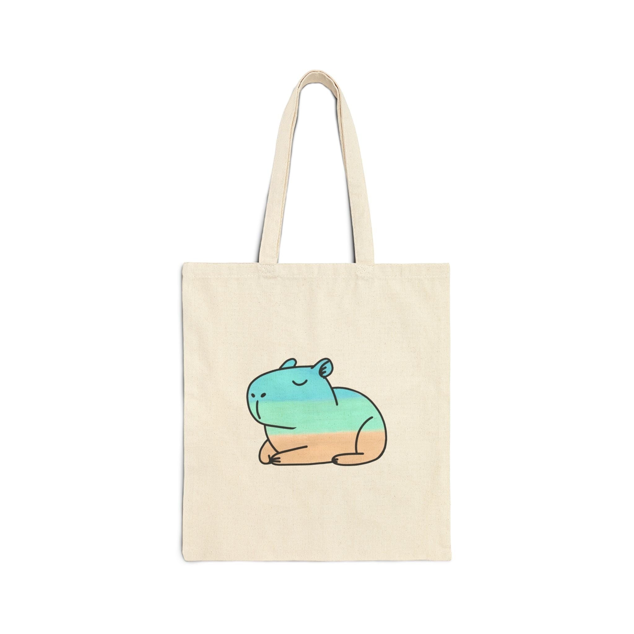 Capy Life canvas tote bag in natural cotton with a minimalist hand-painted coastal capybara illustration