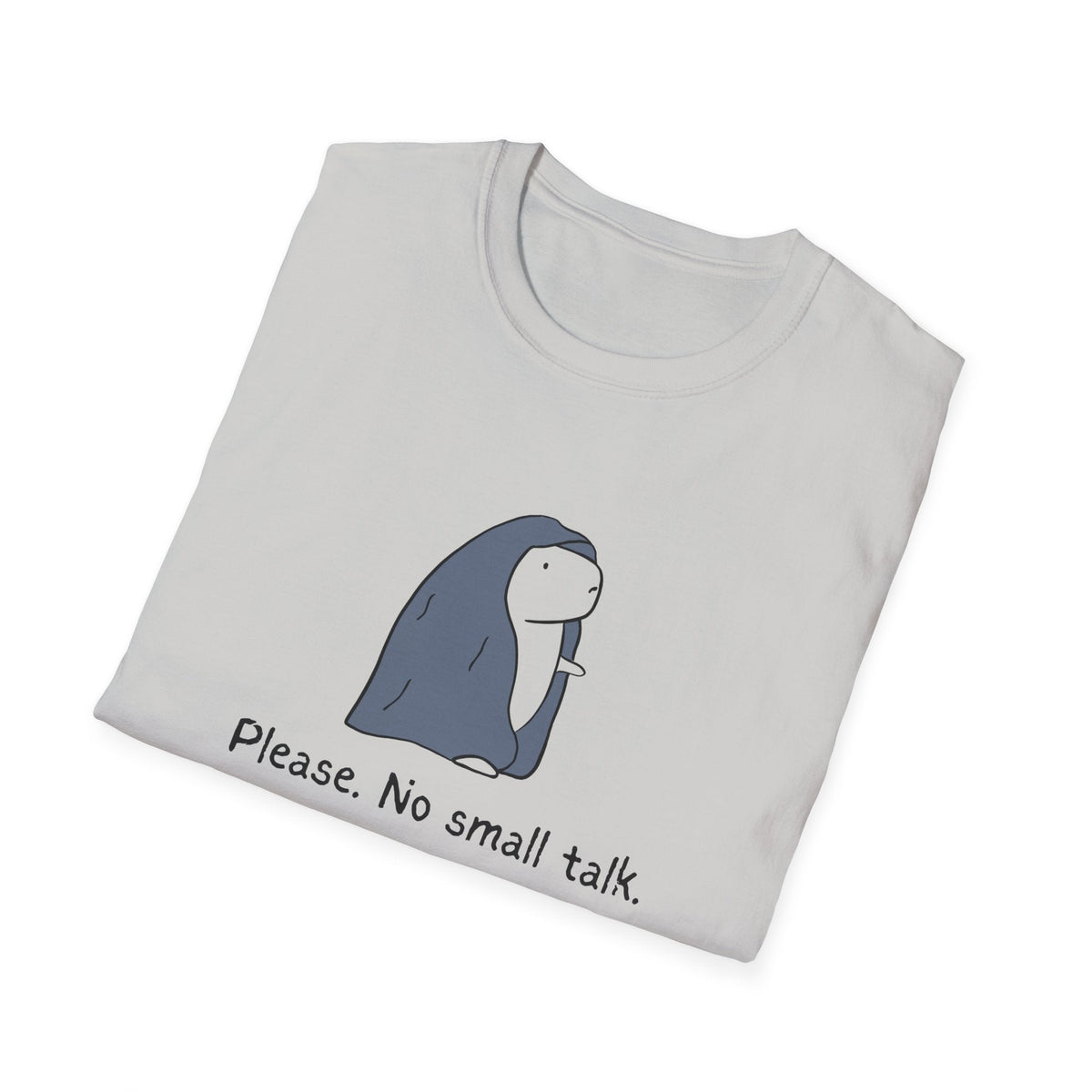 Capy Life softstyle t-shirt in light grey featuring a capybara graphic and the text Please. No small talk.