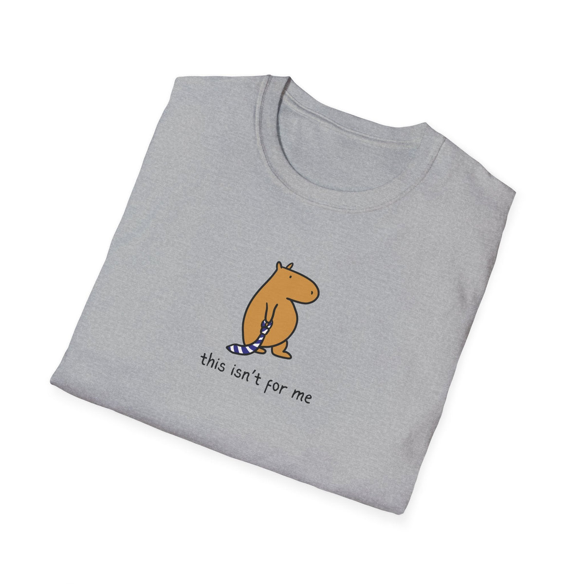 Capy Life grey heavyweight cotton t-shirt featuring a hand-drawn capybara holding a striped tie with funny text.