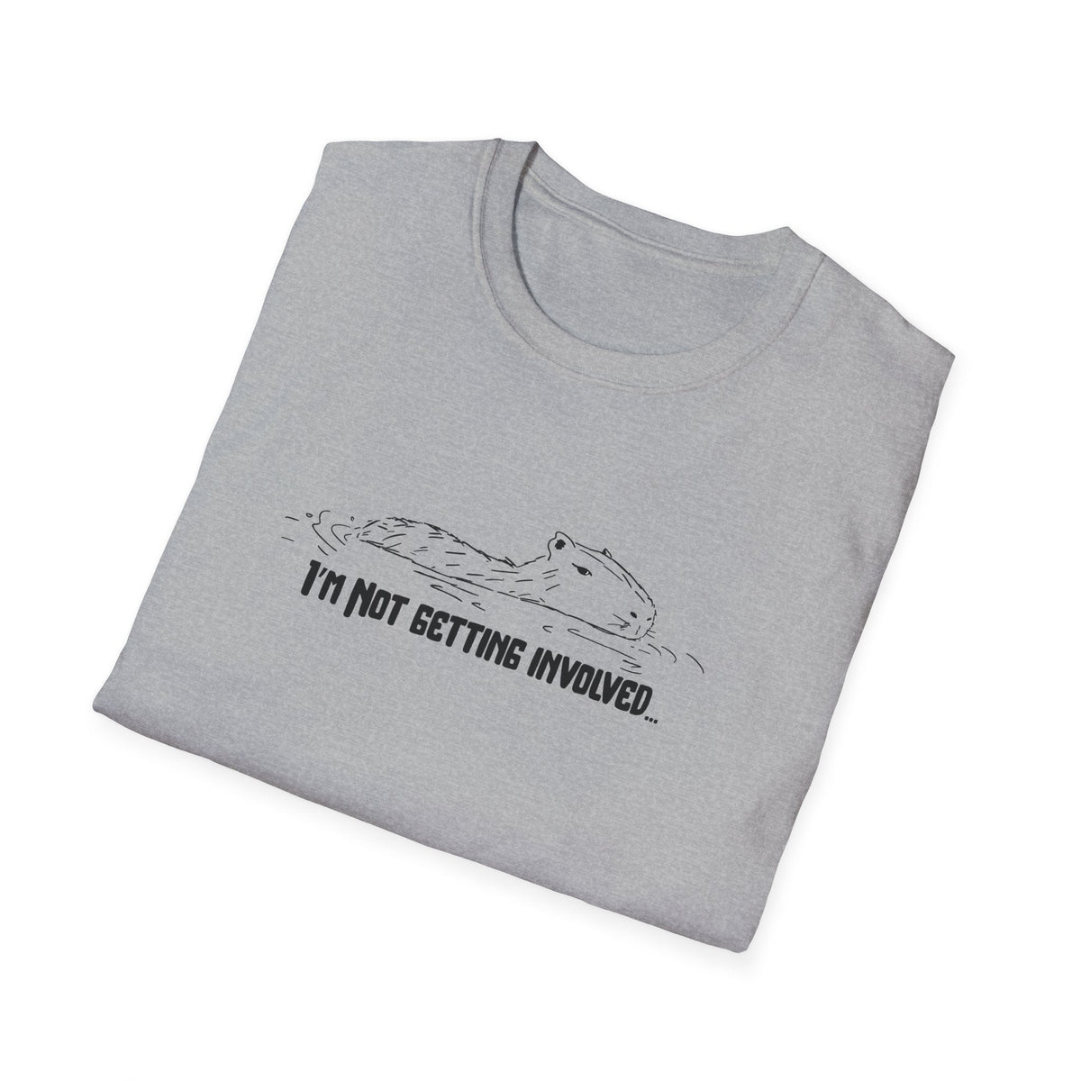 Capy Life grey softstyle t-shirt featuring a hand-drawn capybara illustration and the text I'm Not Getting Involved