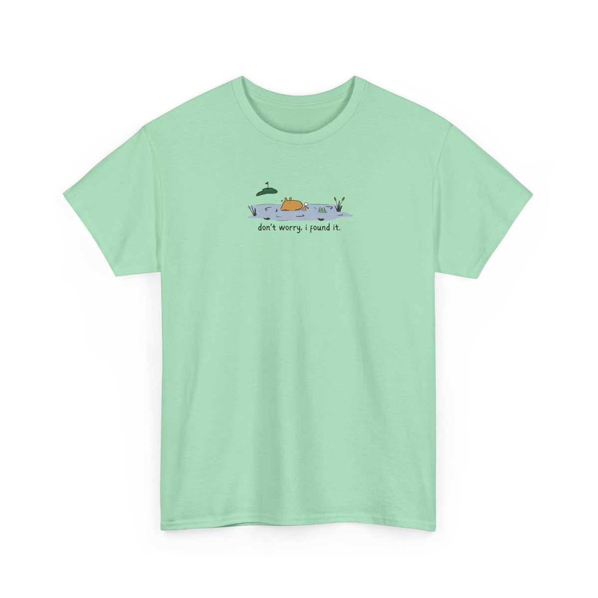 Capy Life light green heavy cotton t-shirt featuring a cute capybara in a water hazard with golf humor text.