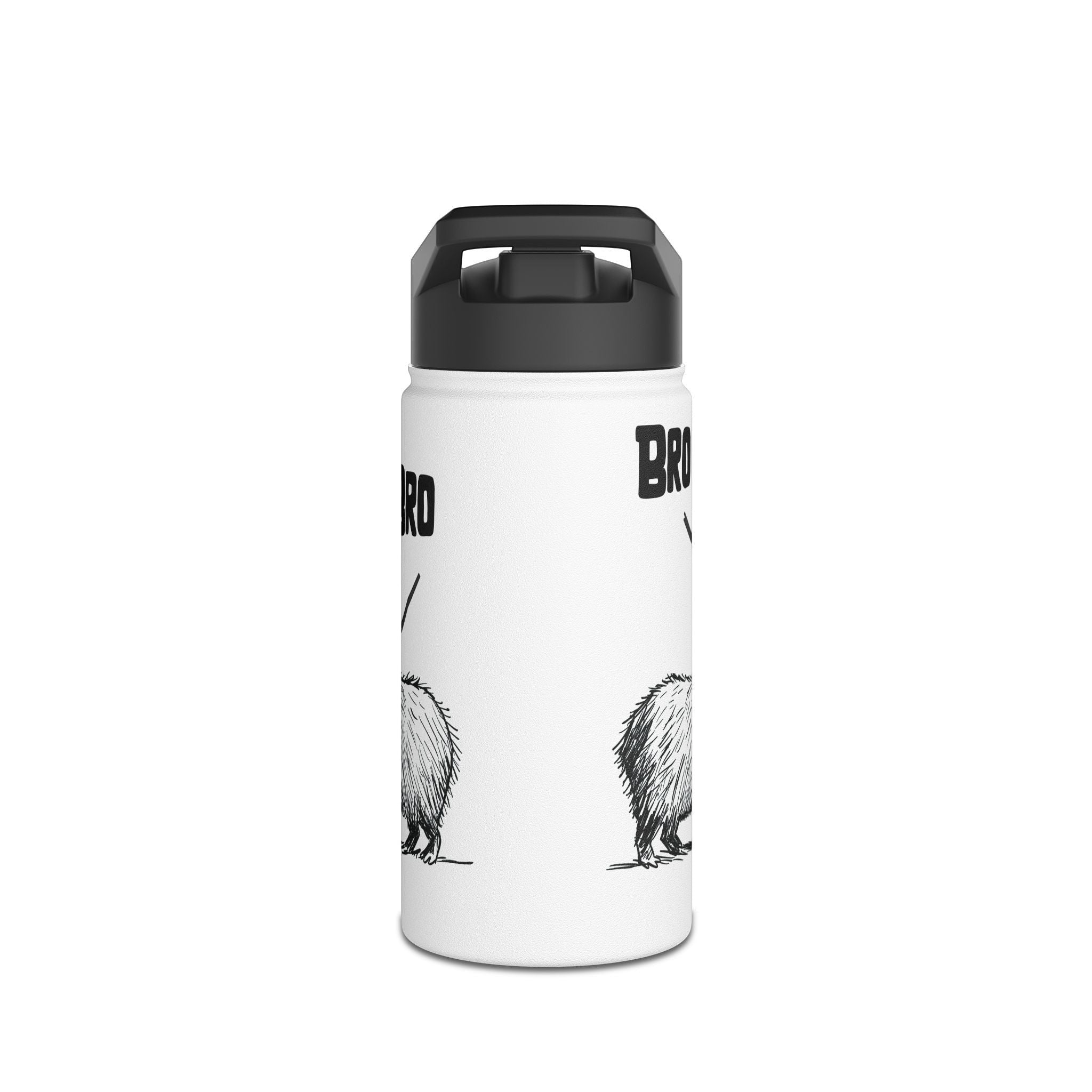 Capy Life personalized kids water bottle featuring a hand-drawn capybara illustration and the word Bro