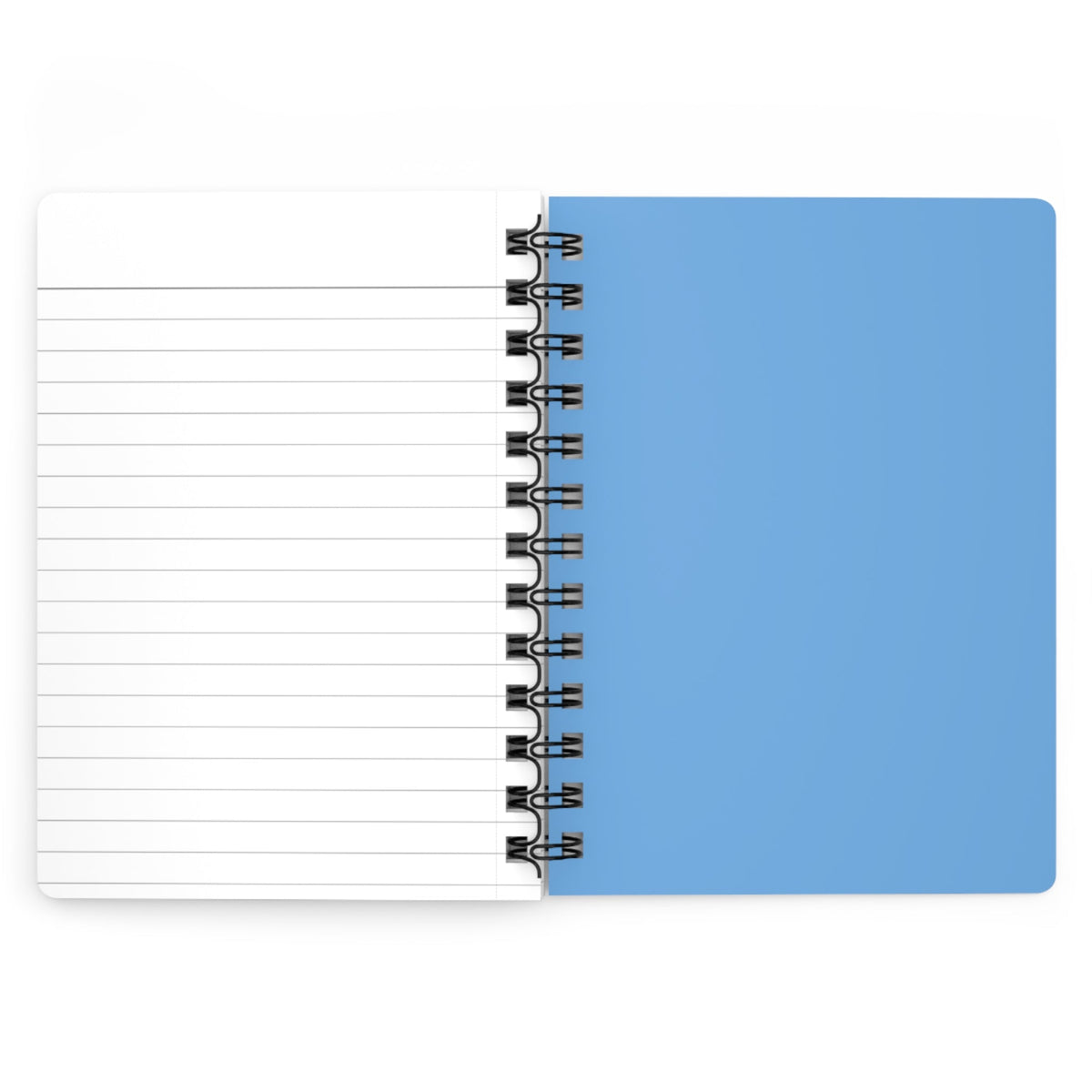 Capy Life spiral notebook open to a lined page with a solid blue back cover