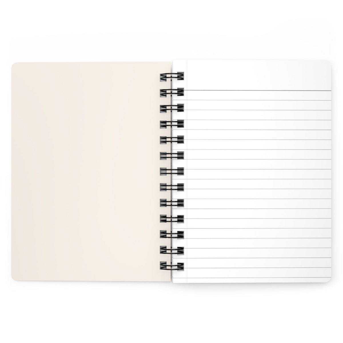 Capy Life spiral-bound notebook opened to show blank cream-colored cover and lined interior pages