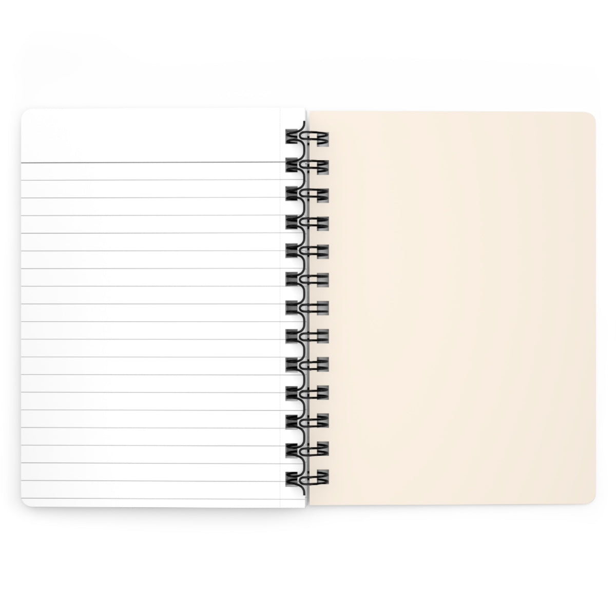 Capy Life spiral notebook open to show one lined page and one blank cream page with black wire binding