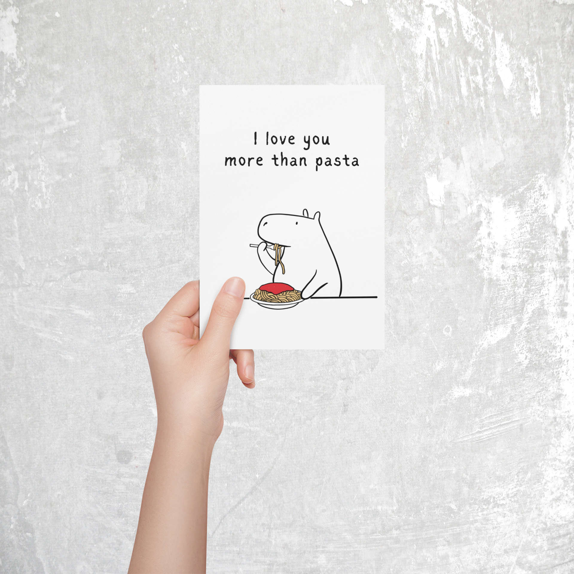 “I Love You More Than Pasta” Capybara Printable Card