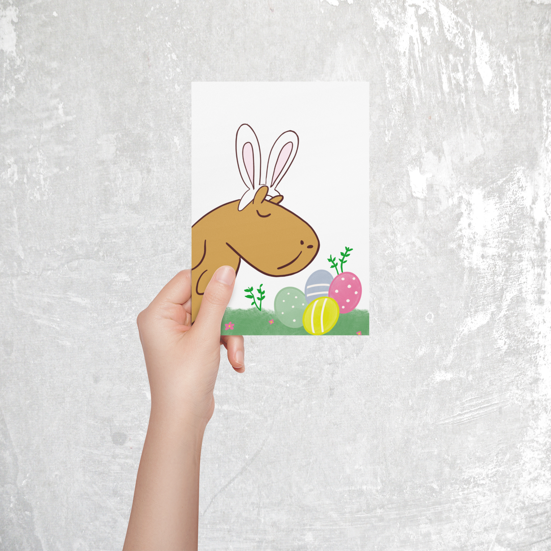 Cute Easter Greeting Card Printable – Bunny Capybara Easter Card Digital Download for Kids & Families