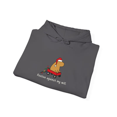 Festive Against My Will Capybara Adult Hoodie